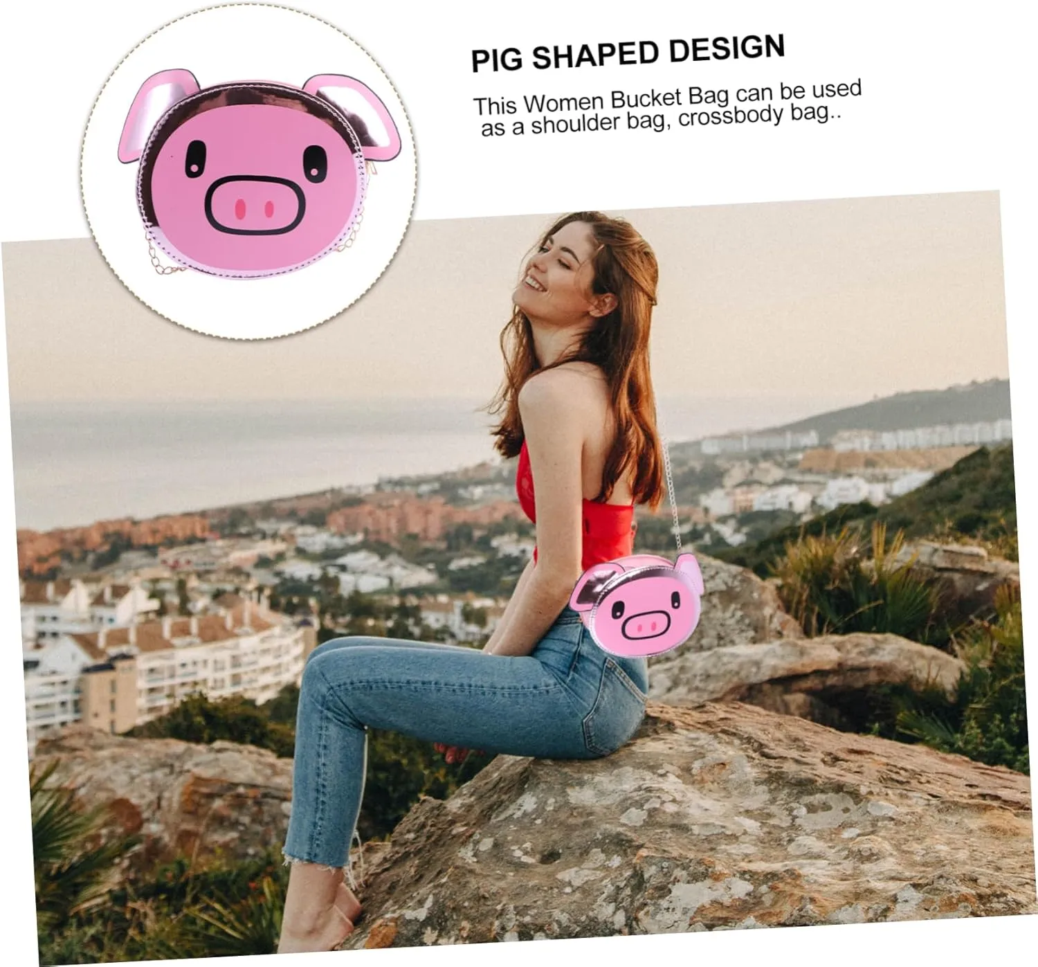 VALICLUD Pack of 3 Women's Shoulder Bags Sash Bags for Women for Hanging Cute Shoulder Bags Shoulder Bags for Girls Funny Pig Chain Bag Shopping Bag Small Round Bag Wild, Rosax2st, briefcase