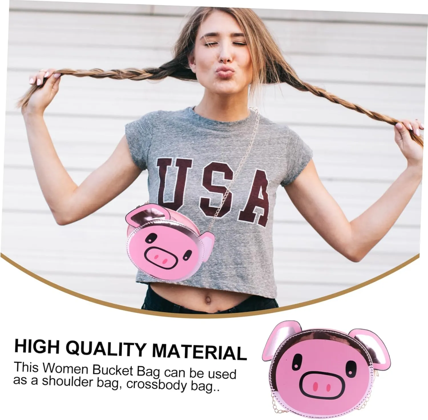 VALICLUD Pack of 3 Women's Shoulder Bags Sash Bags for Women for Hanging Cute Shoulder Bags Shoulder Bags for Girls Funny Pig Chain Bag Shopping Bag Small Round Bag Wild, Rosax2st, briefcase