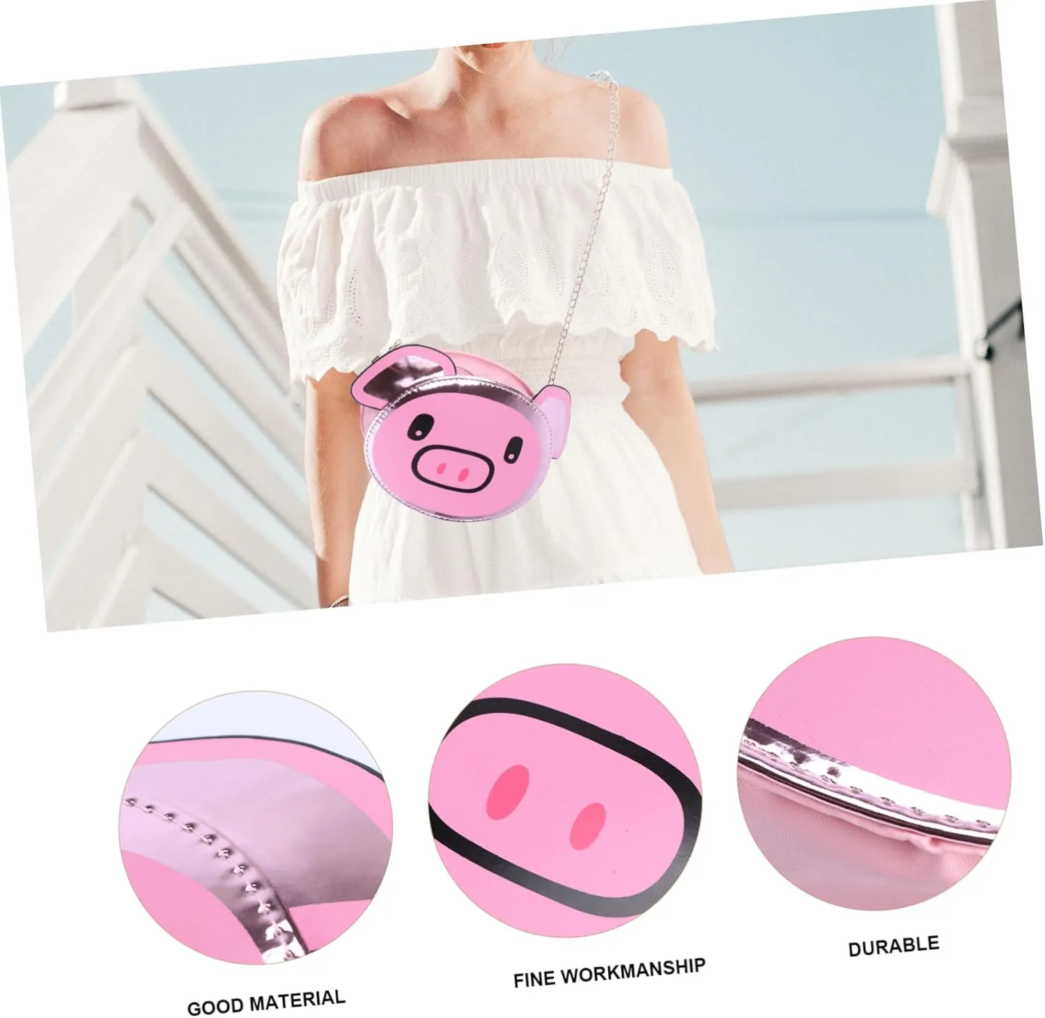 VALICLUD Pack of 3 Women's Shoulder Bags Sash Bags for Women for Hanging Cute Shoulder Bags Shoulder Bags for Girls Funny Pig Chain Bag Shopping Bag Small Round Bag Wild, Rosax2st, briefcase