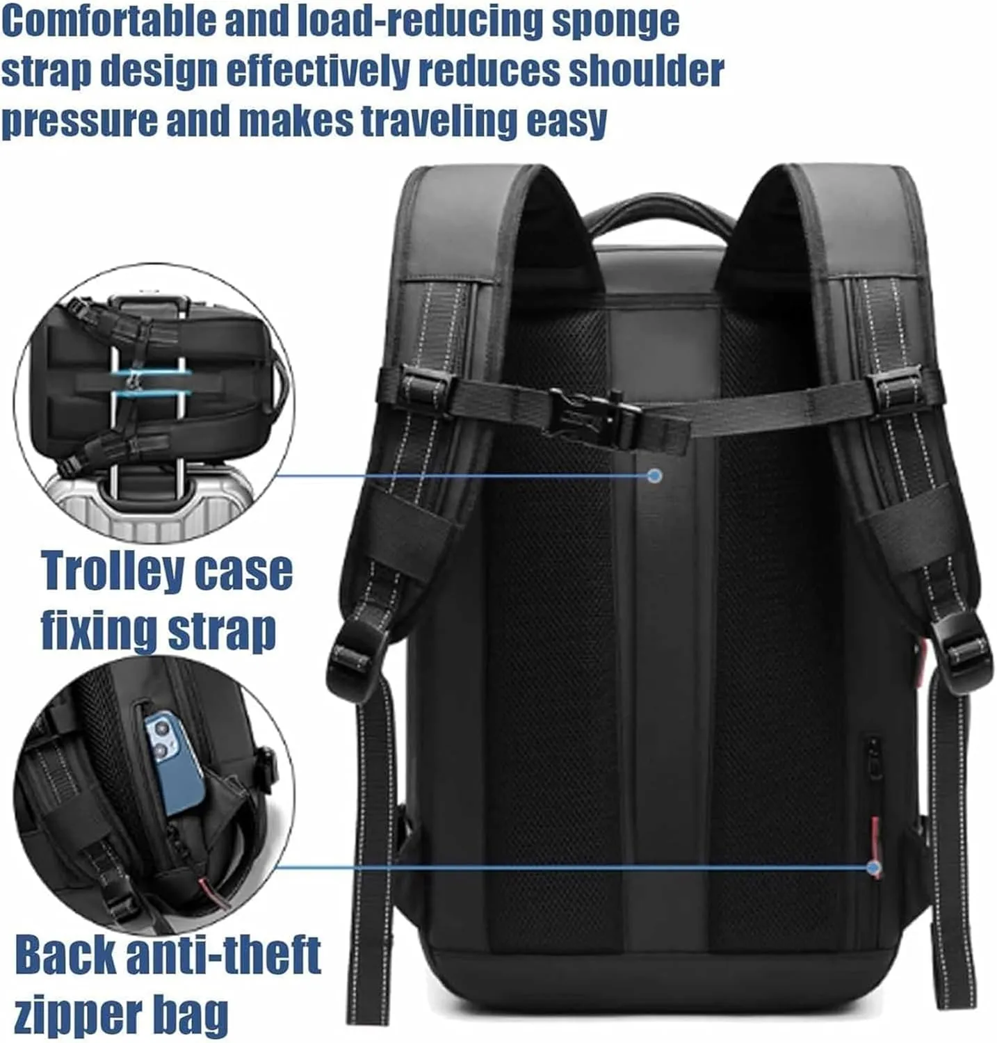 Velouette Mochila De Viaje, Velouette Prestige Space Bag, 60l Expandable Backpack with Vacuum Compression (Black, Without vacuum pump)