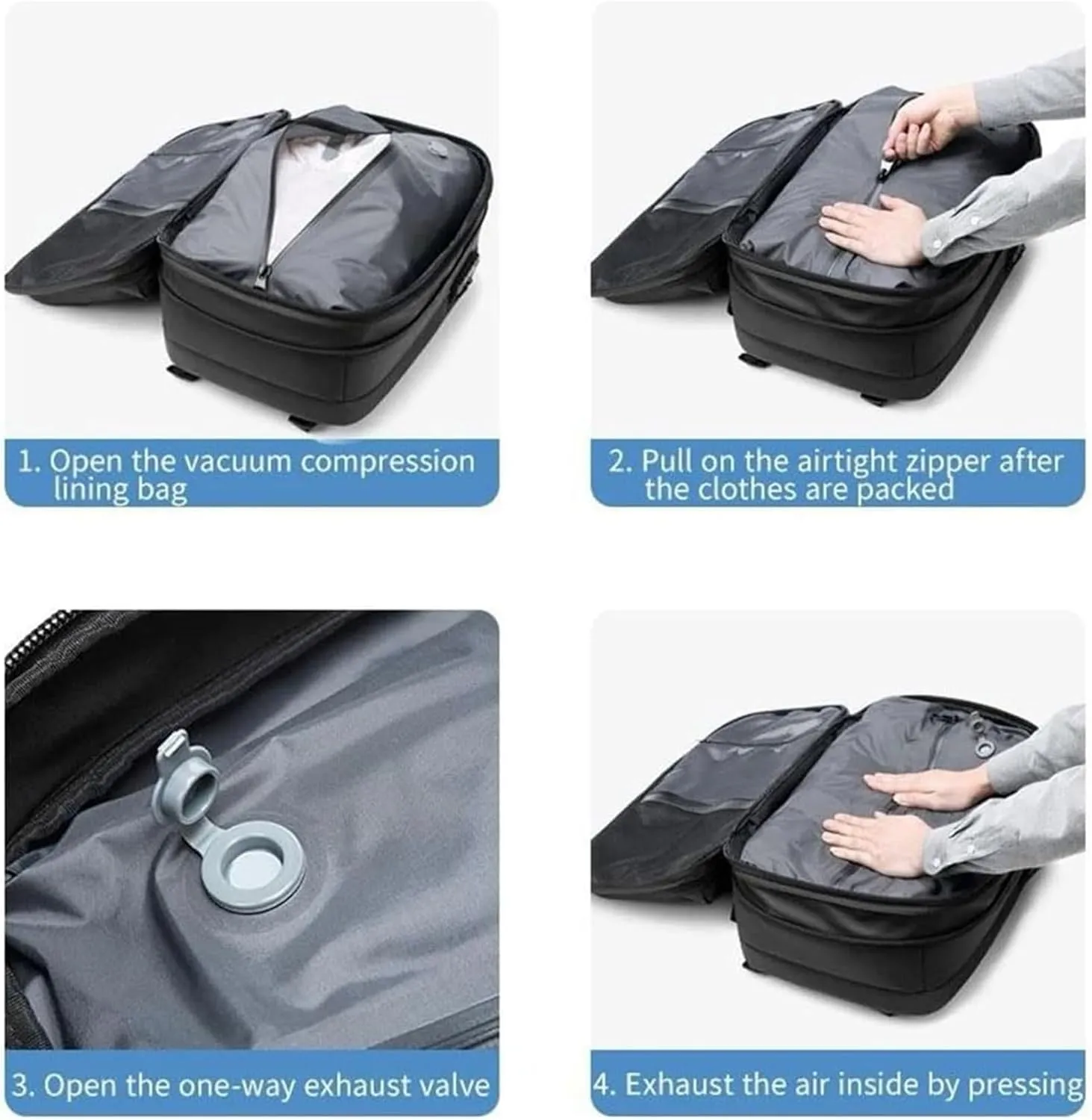 Velouette Mochila De Viaje, Velouette Prestige Space Bag, 60l Expandable Backpack with Vacuum Compression (Black, Without vacuum pump)
