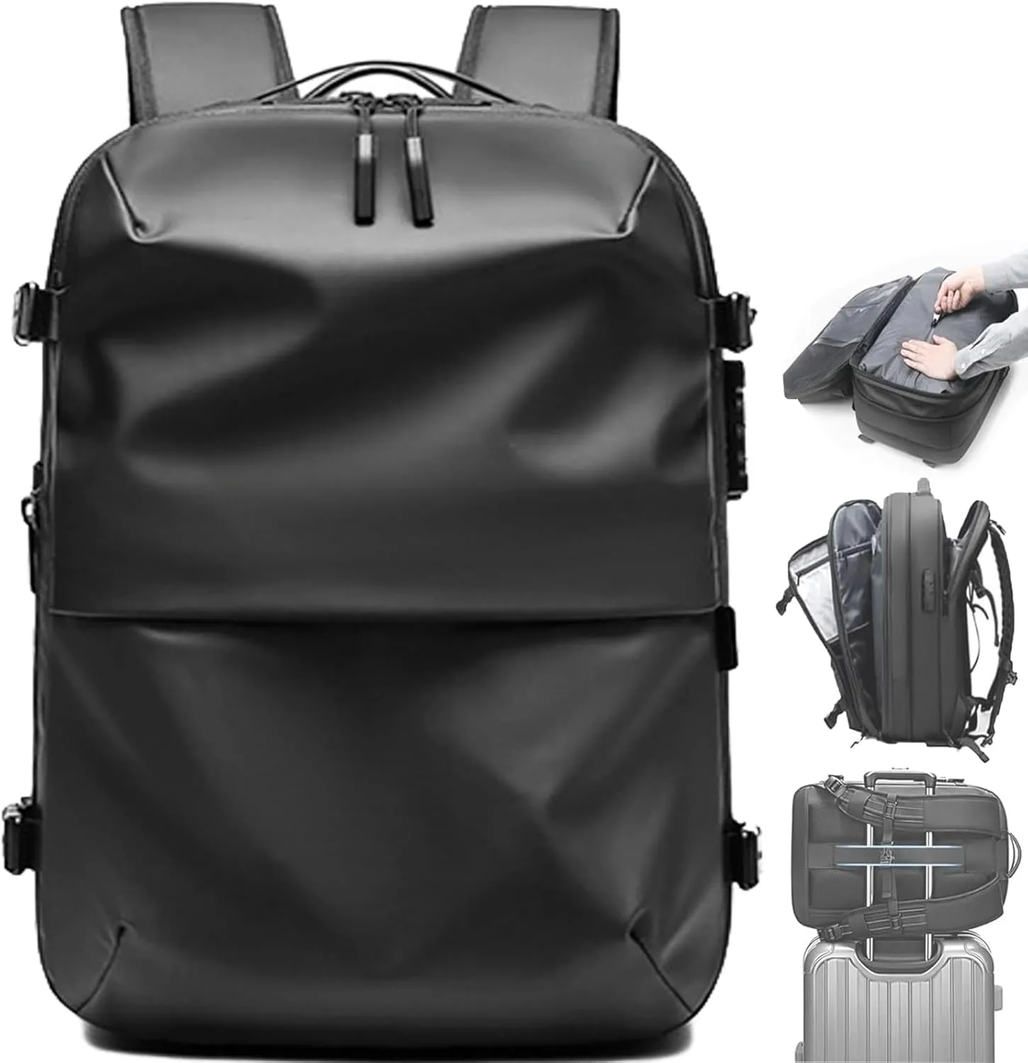 Velouette Mochila De Viaje, Velouette Prestige Space Bag, 60l Expandable Backpack with Vacuum Compression (Black, Without vacuum pump)