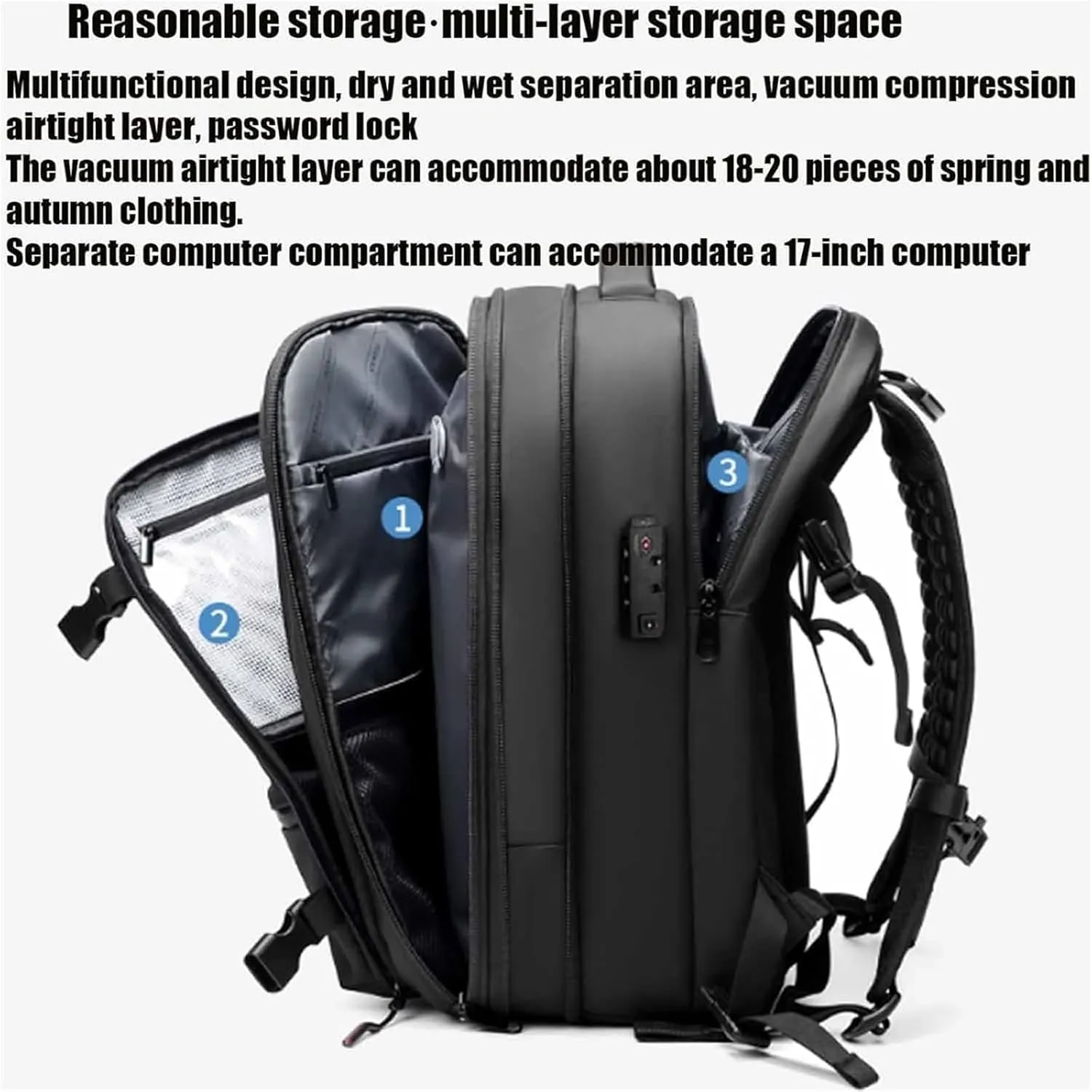 Velouette Mochila De Viaje, Velouette Prestige Space Bag, 60l Expandable Backpack with Vacuum Compression (Black, Without vacuum pump)