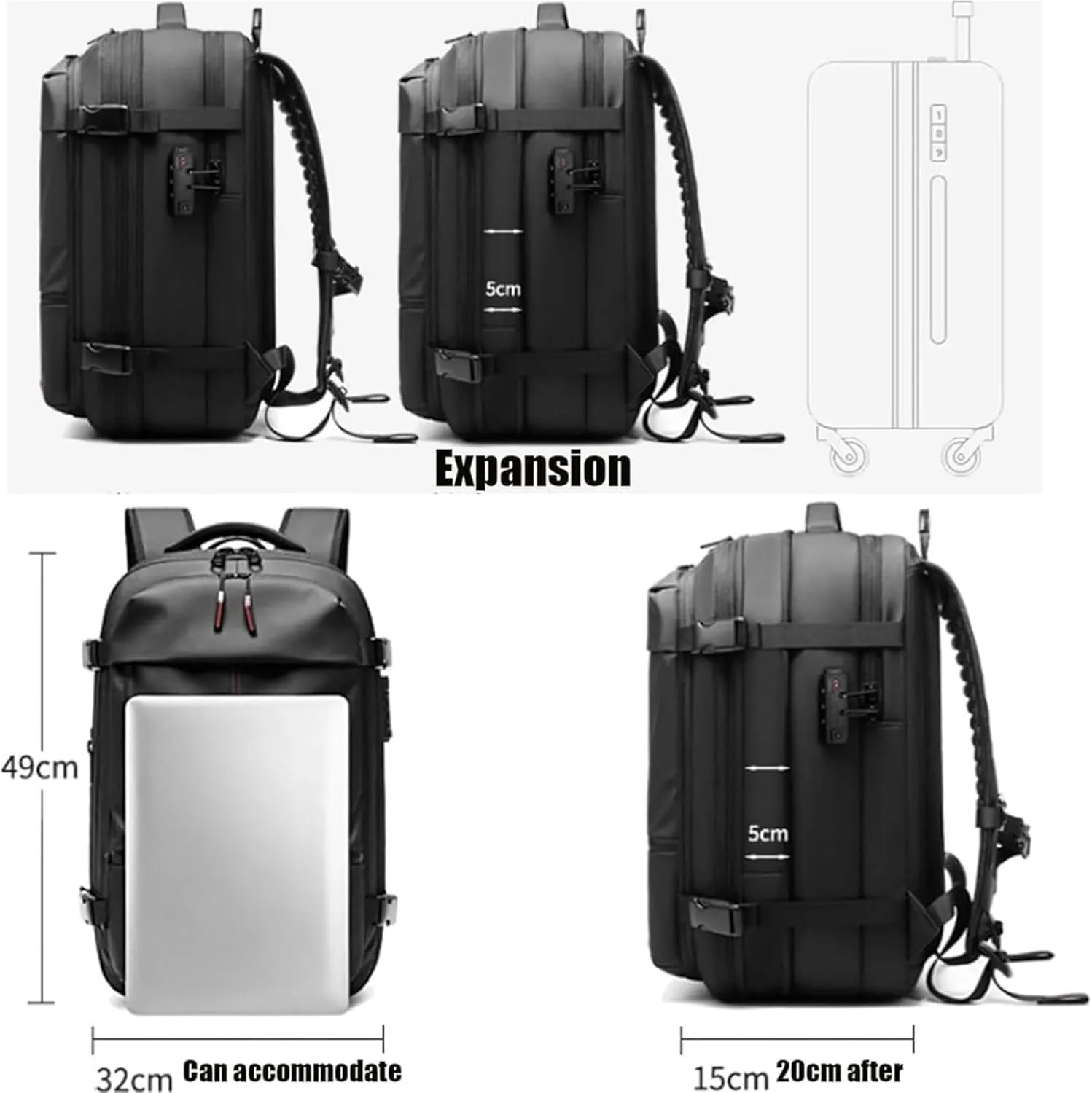Velouette Mochila De Viaje, Velouette Prestige Space Bag, 60l Expandable Backpack with Vacuum Compression (Black, Without vacuum pump)