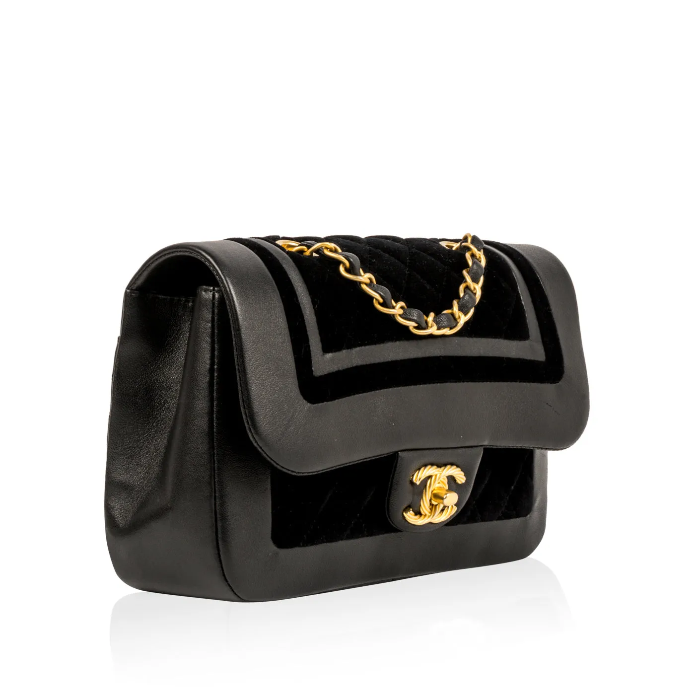 Velvet/Lambskin Flap Bag