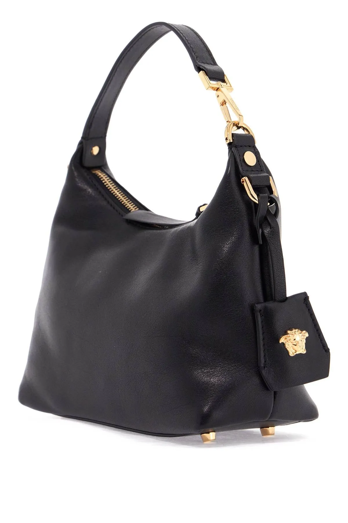 versace nappa leather hobo bag 1018302 1A13171 BLACK-VERSACE GOLD