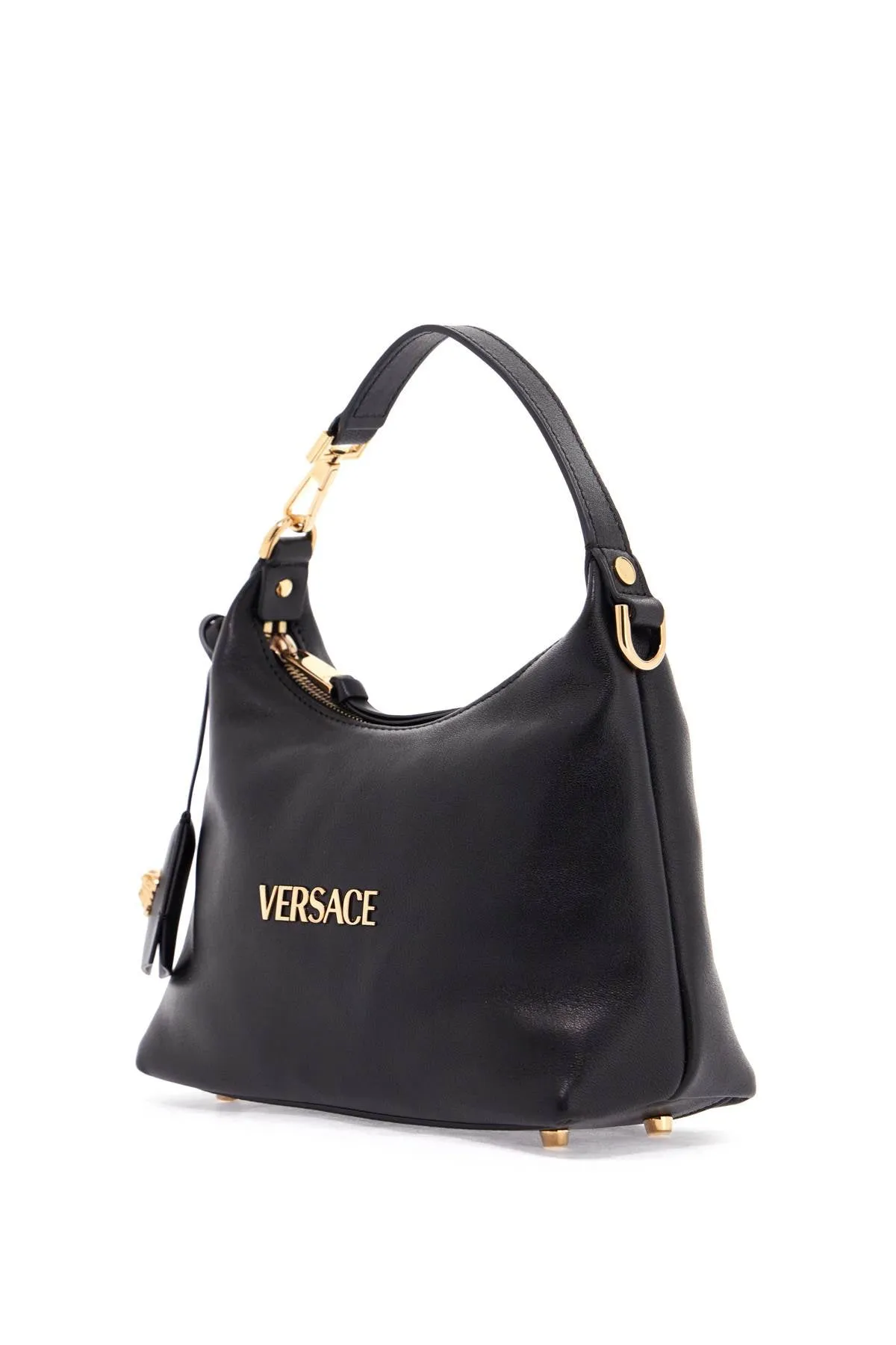versace nappa leather hobo bag 1018302 1A13171 BLACK-VERSACE GOLD