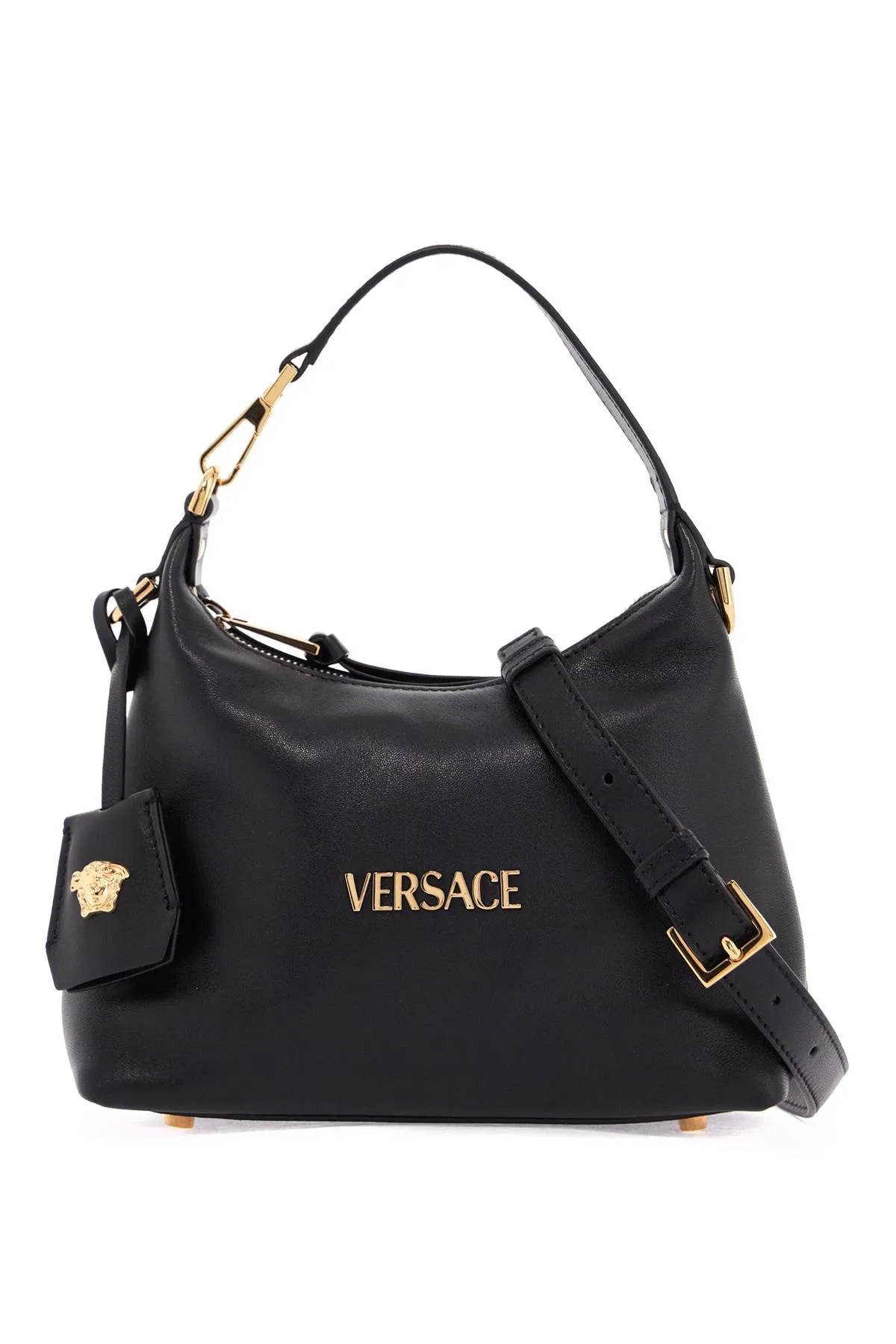 versace nappa leather hobo bag 1018302 1A13171 BLACK-VERSACE GOLD