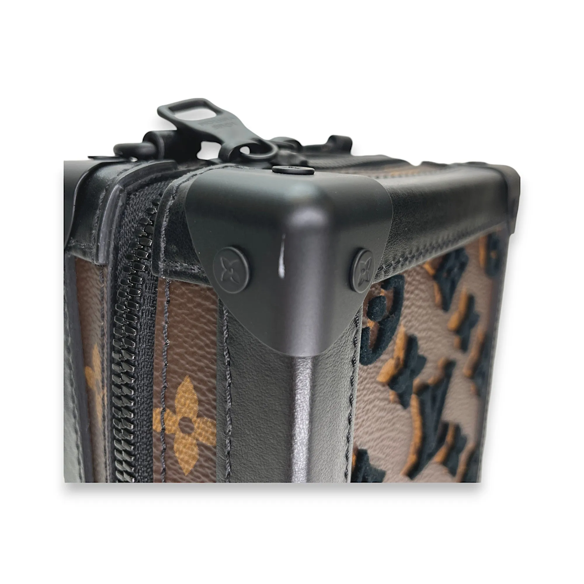 Vertical Soft Trunk Crossbody bag in Monogram Coated Canvas, Lacquered Metal Hardware