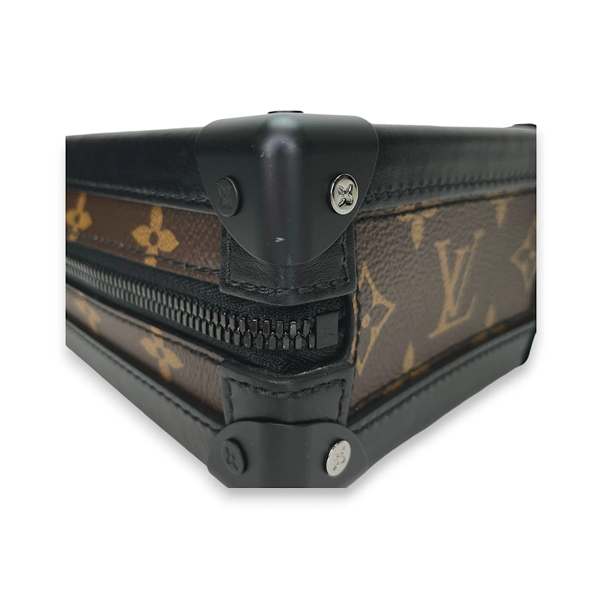 Vertical Soft Trunk Crossbody bag in Monogram Coated Canvas, Lacquered Metal Hardware