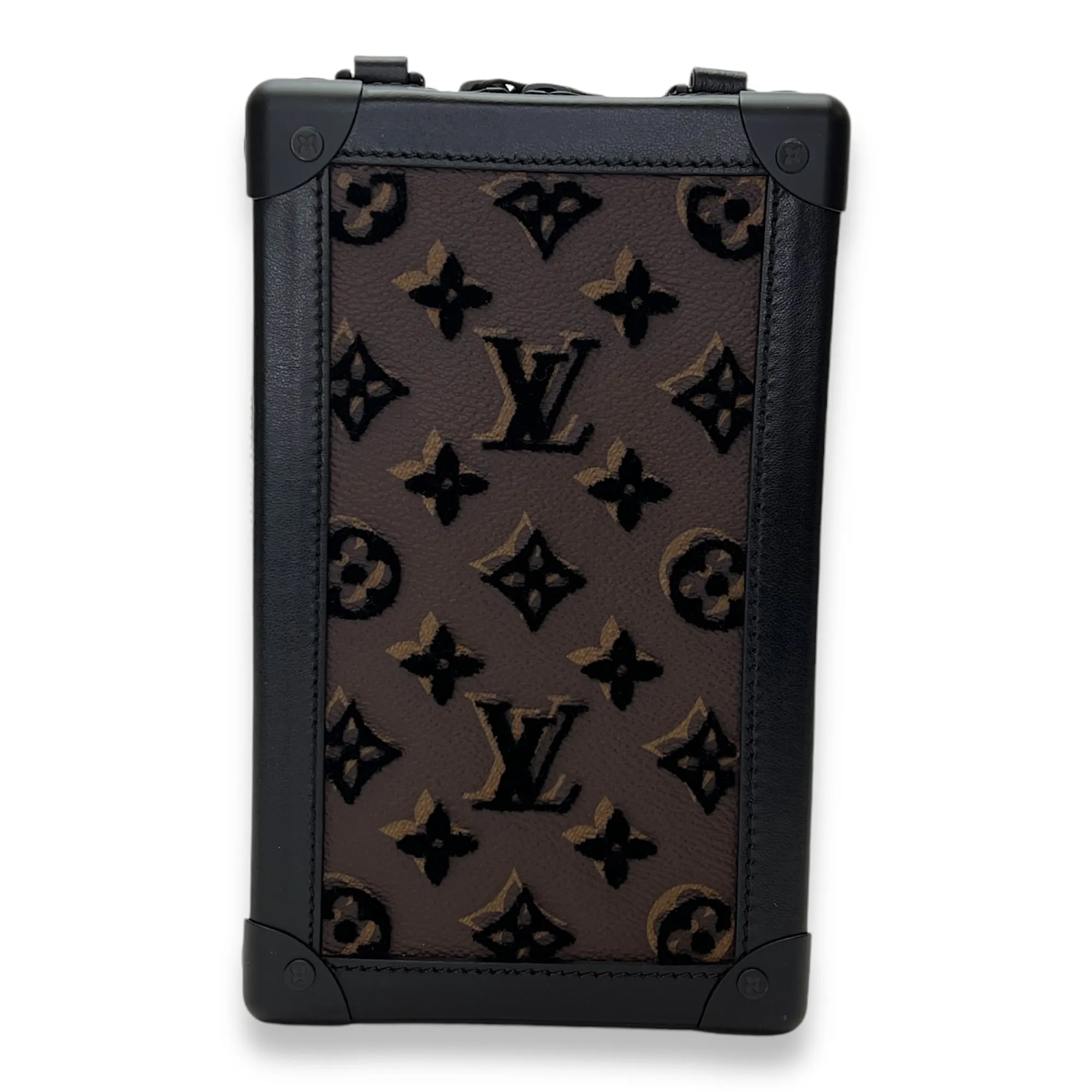 Vertical Soft Trunk Crossbody bag in Monogram Coated Canvas, Lacquered Metal Hardware