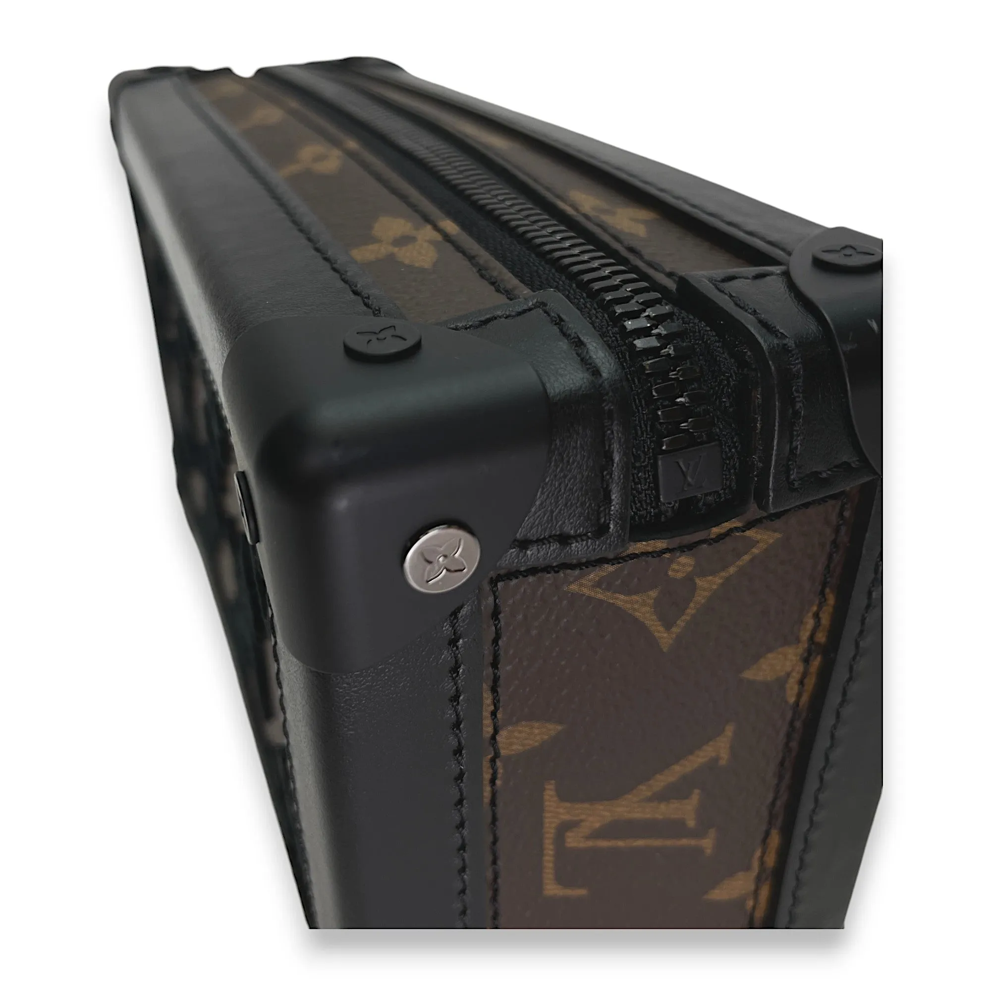 Vertical Soft Trunk Crossbody bag in Monogram Coated Canvas, Lacquered Metal Hardware