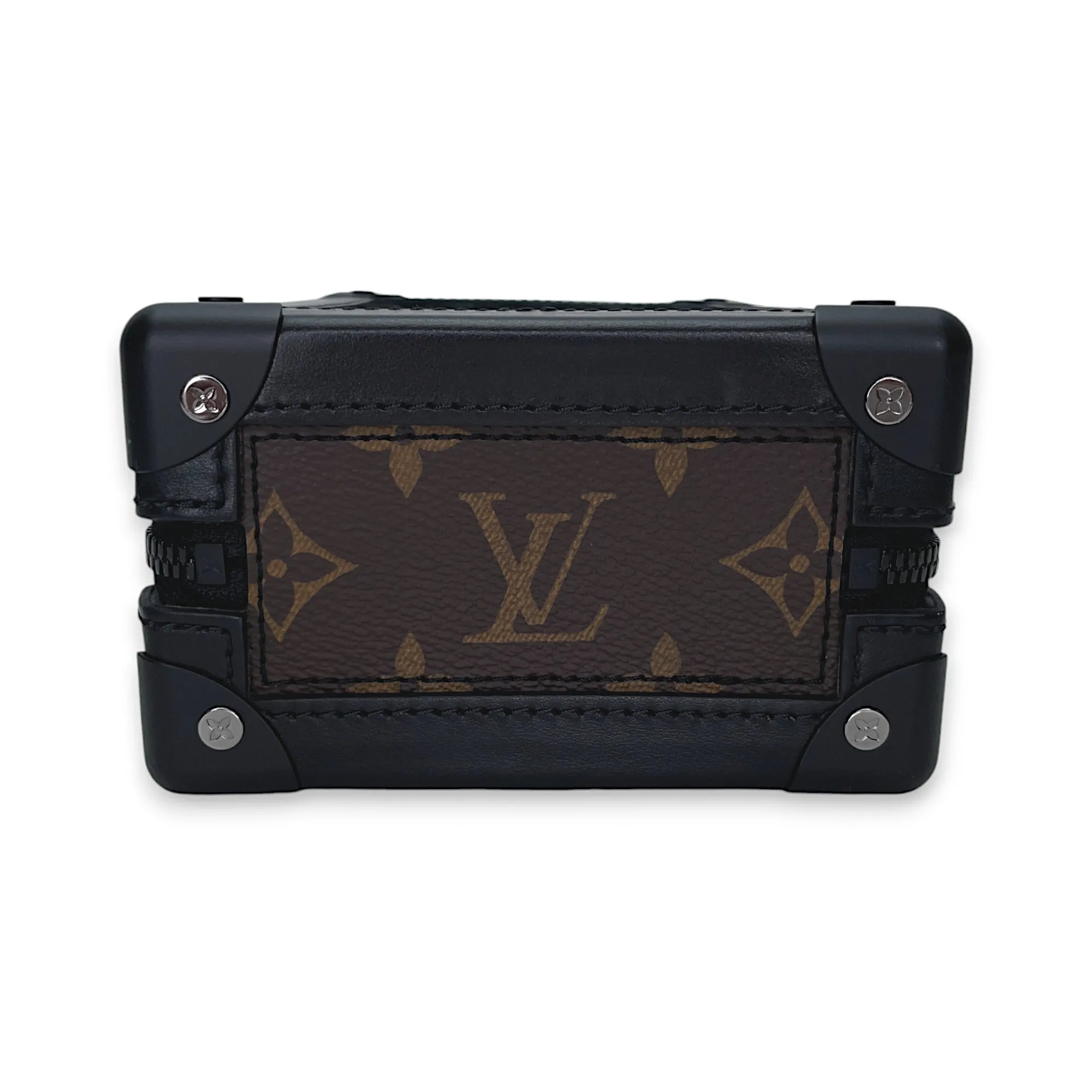 Vertical Soft Trunk Crossbody bag in Monogram Coated Canvas, Lacquered Metal Hardware