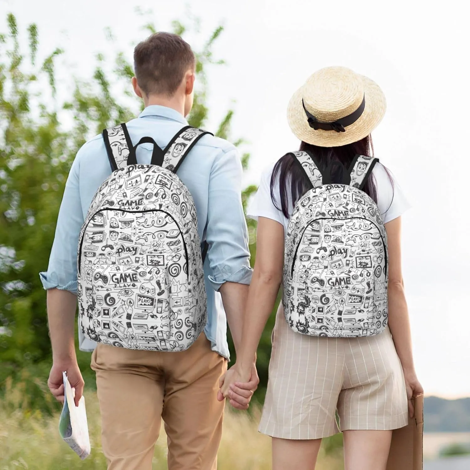 Video Game Boys Print Canvas Backpack Women,Mens Travel Casual Daypack Bookbag For Laptop Work Travel Hiking