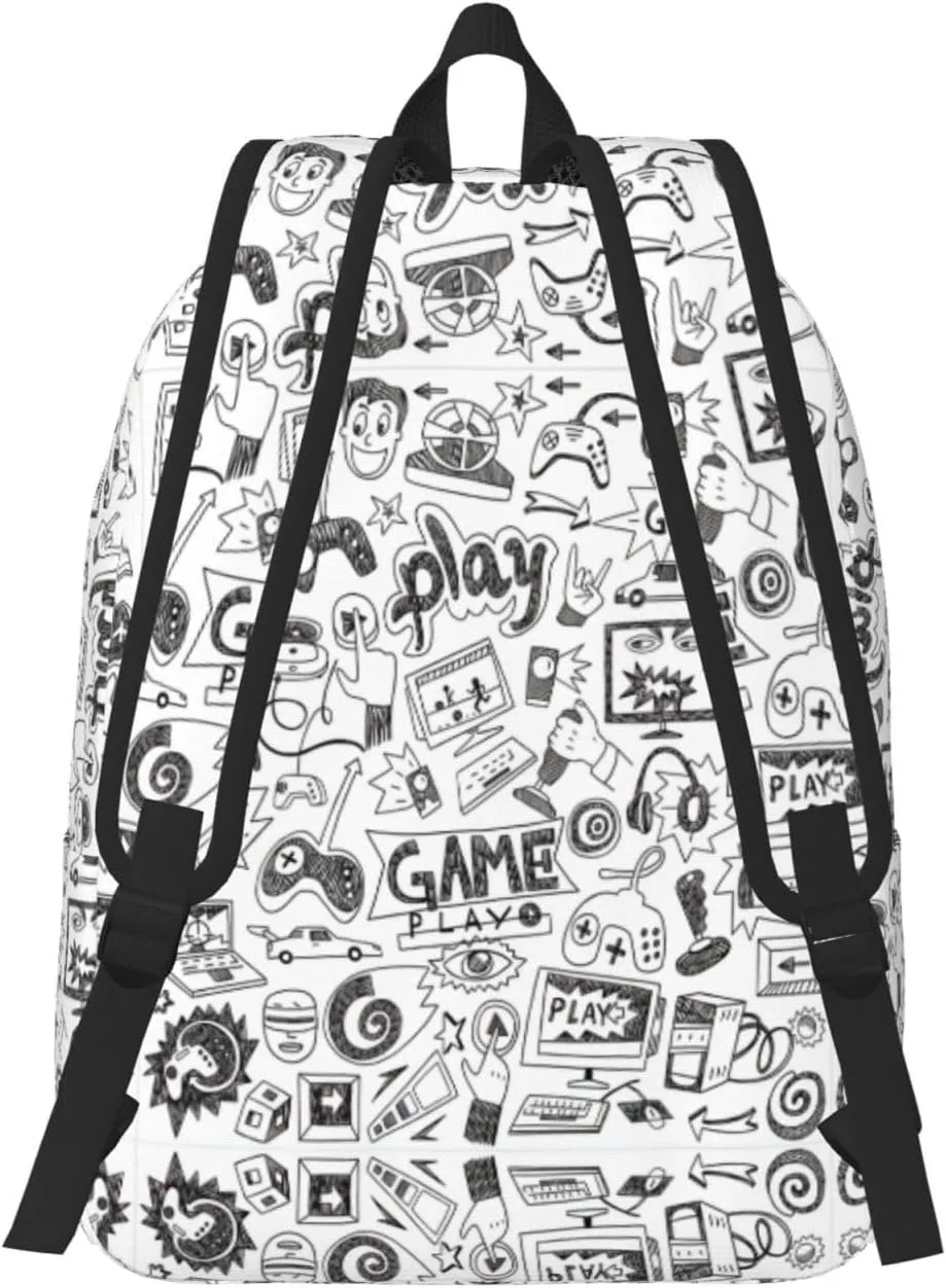 Video Game Boys Print Canvas Backpack Women,Mens Travel Casual Daypack Bookbag For Laptop Work Travel Hiking