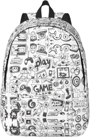 Video Game Boys Print Canvas Backpack Women,Mens Travel Casual Daypack Bookbag For Laptop Work Travel Hiking