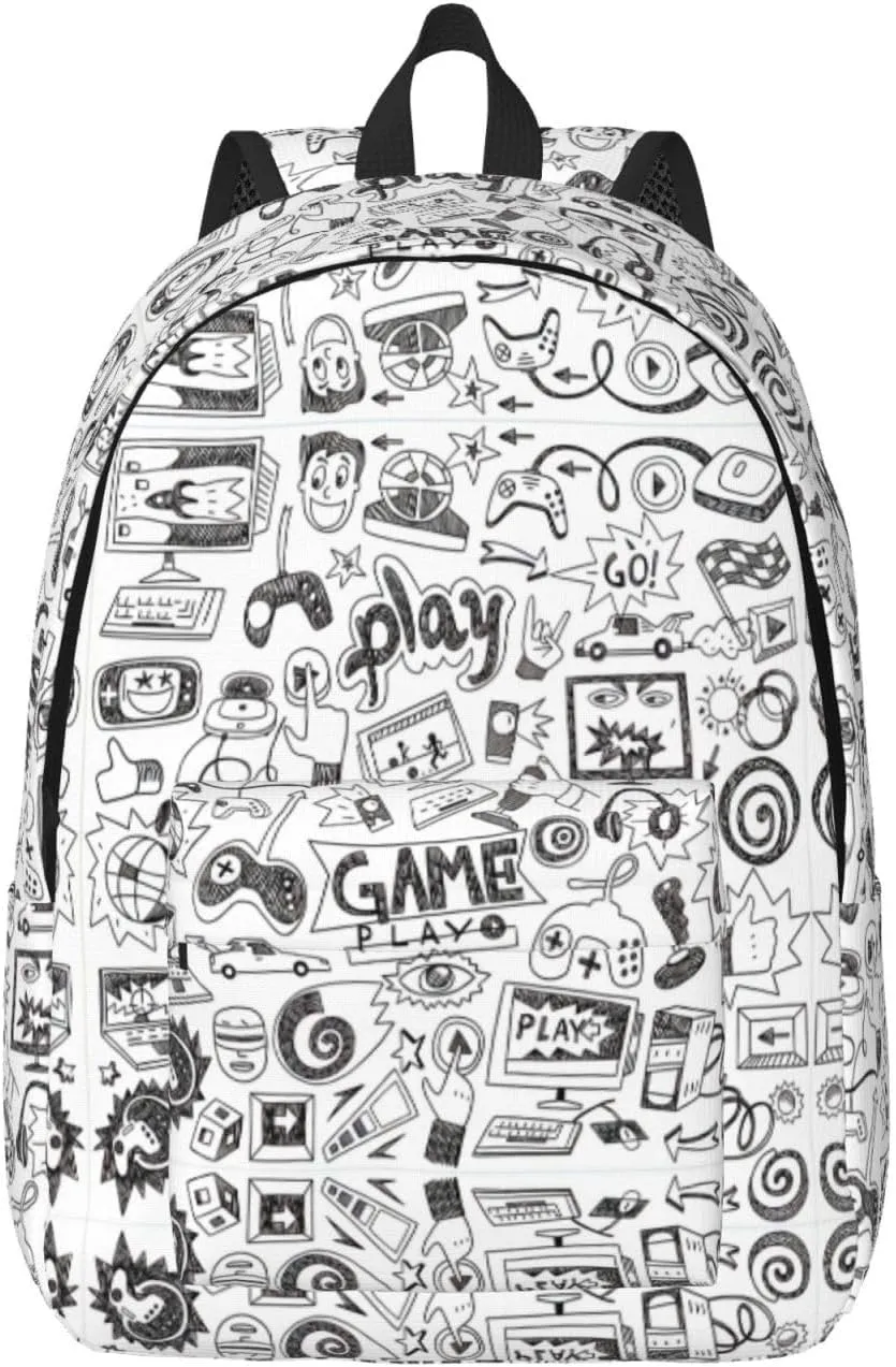 Video Game Boys Print Canvas Backpack Women,Mens Travel Casual Daypack Bookbag For Laptop Work Travel Hiking