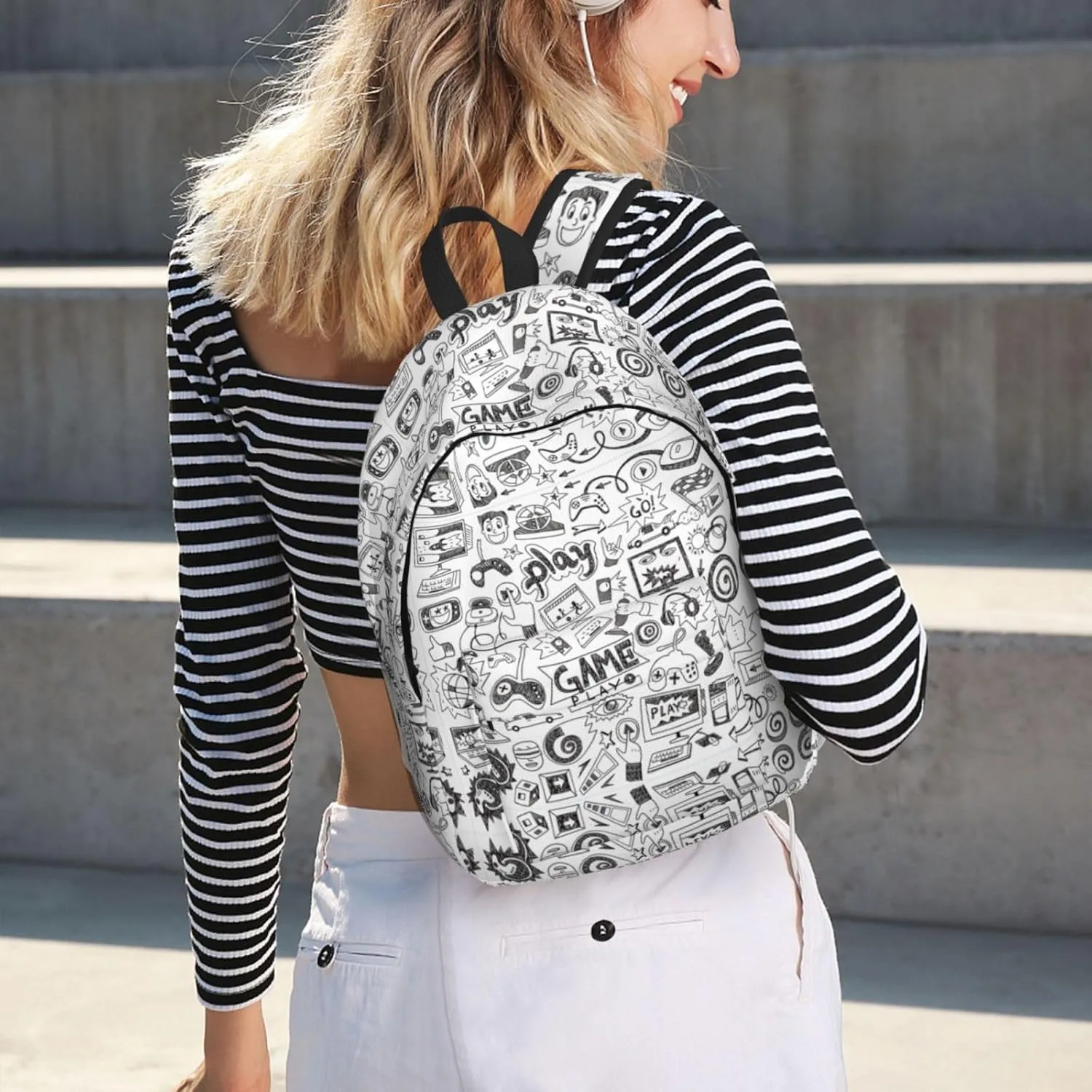 Video Game Boys Print Canvas Backpack Women,Mens Travel Casual Daypack Bookbag For Laptop Work Travel Hiking
