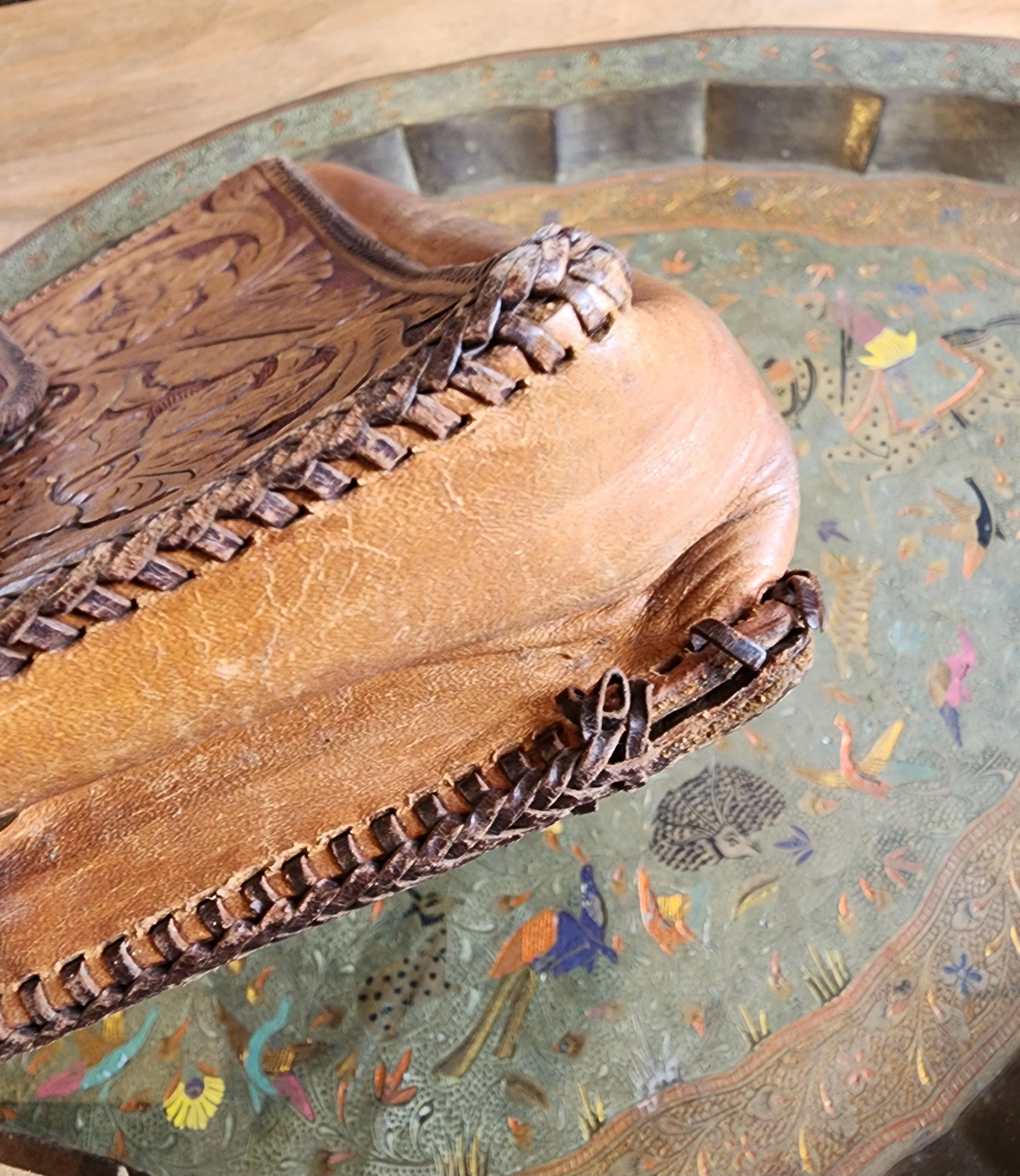 Vintage 70s Tooled Leather Shoulder Bag