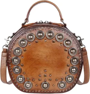 Vintage Leather Crossbody Bag for Women  Embossed Purse with Adjustable Strap, Messenger Handbag for Travel & Work