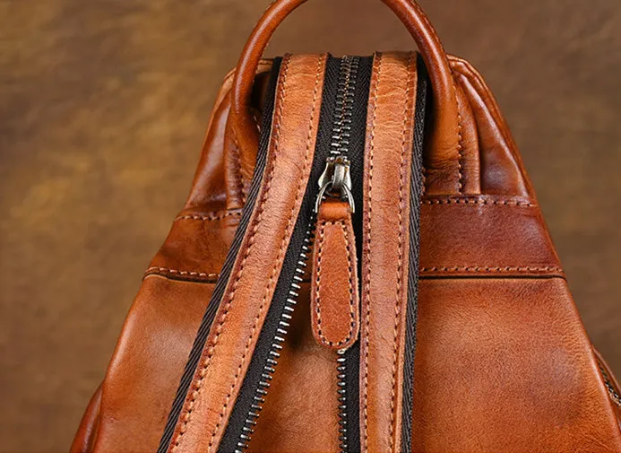 Vintage Small Leather Rucksack Women's Brown Leather Backpacks