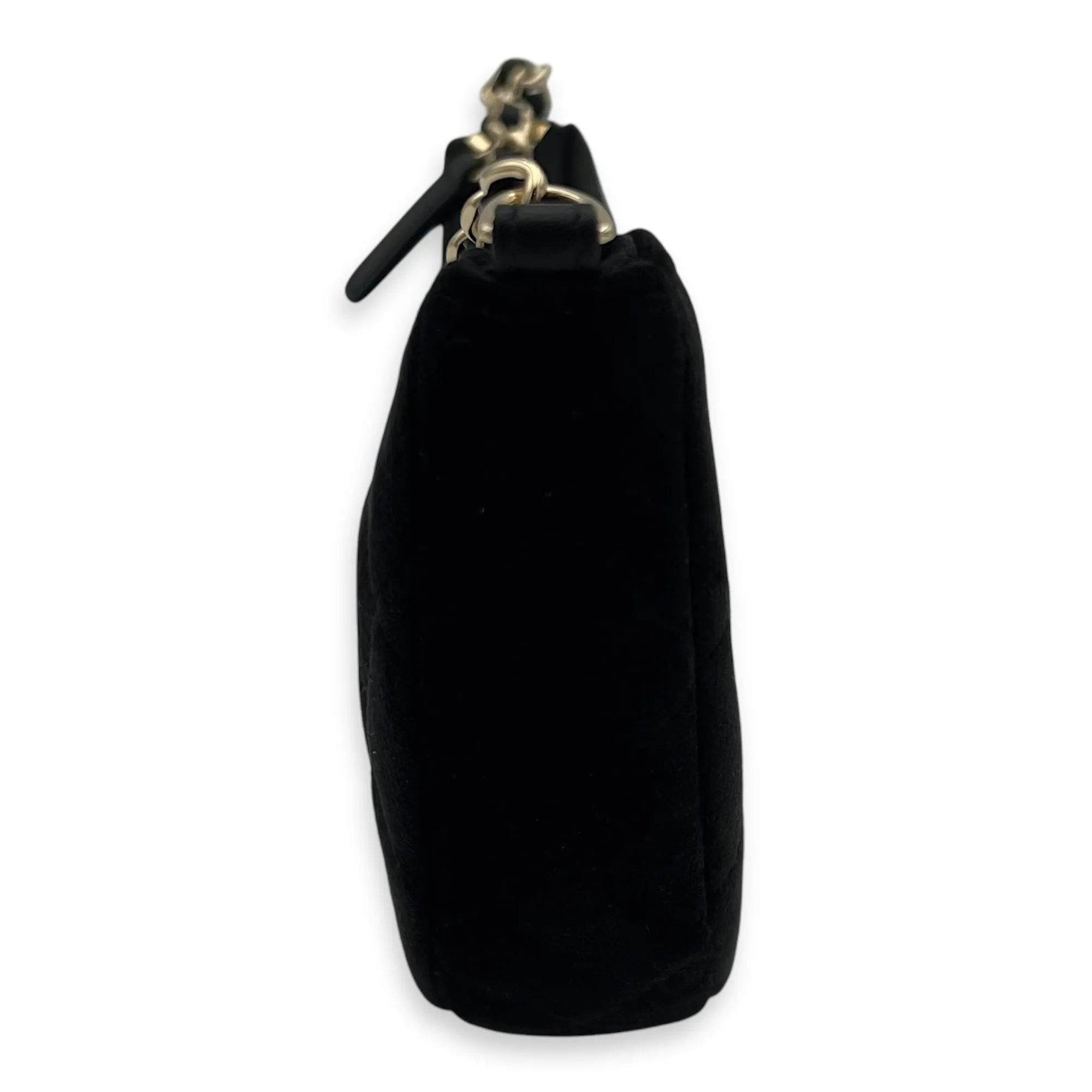 VIP Gift Crystal Quilted Black Crossbody Bag in Velvet, Gold hardware