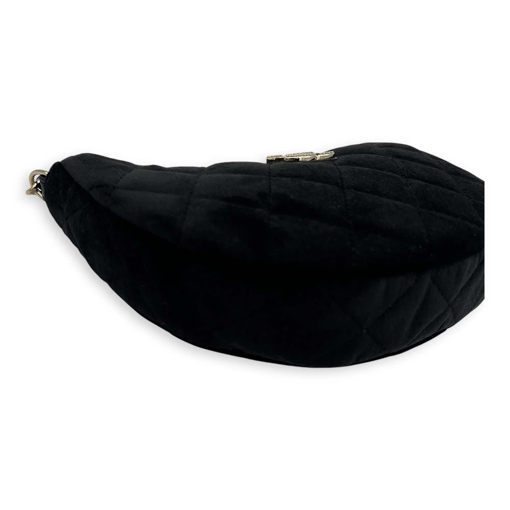 VIP Gift Crystal Quilted Black Crossbody Bag in Velvet, Gold hardware