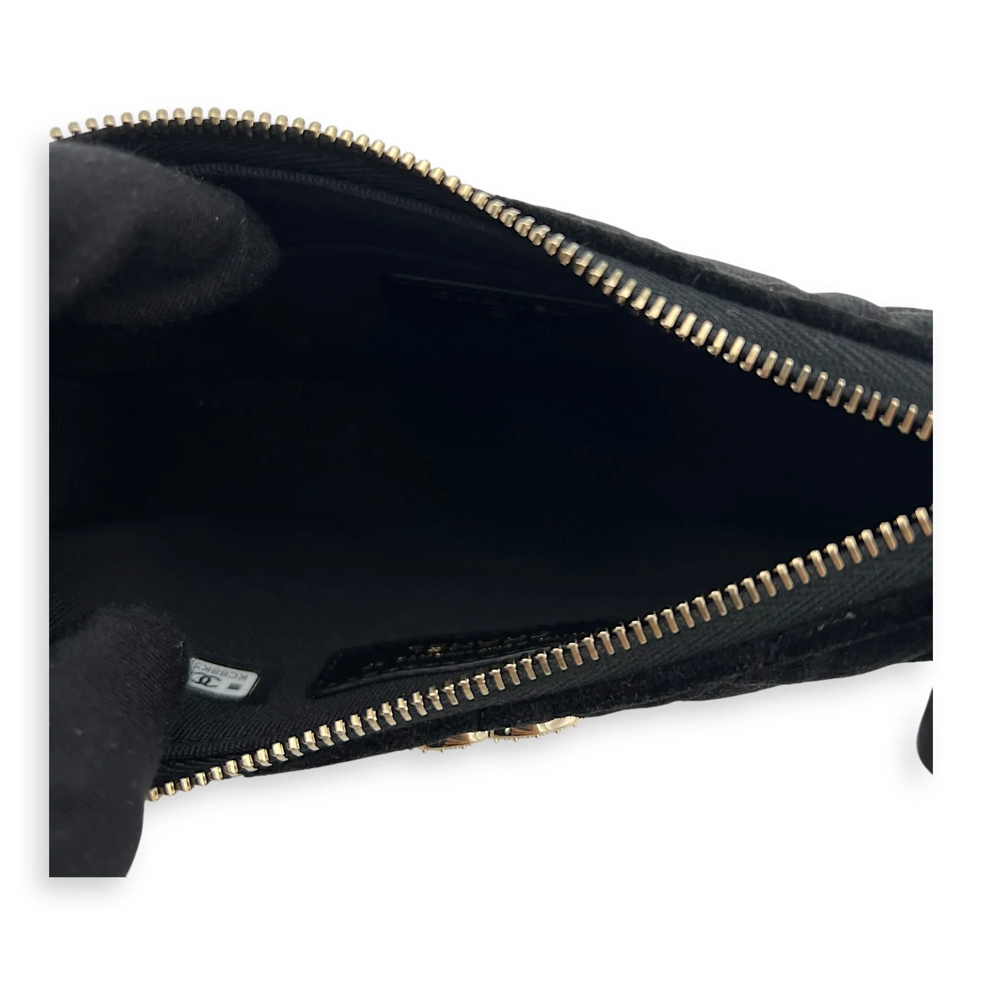 VIP Gift Crystal Quilted Black Crossbody Bag in Velvet, Gold hardware