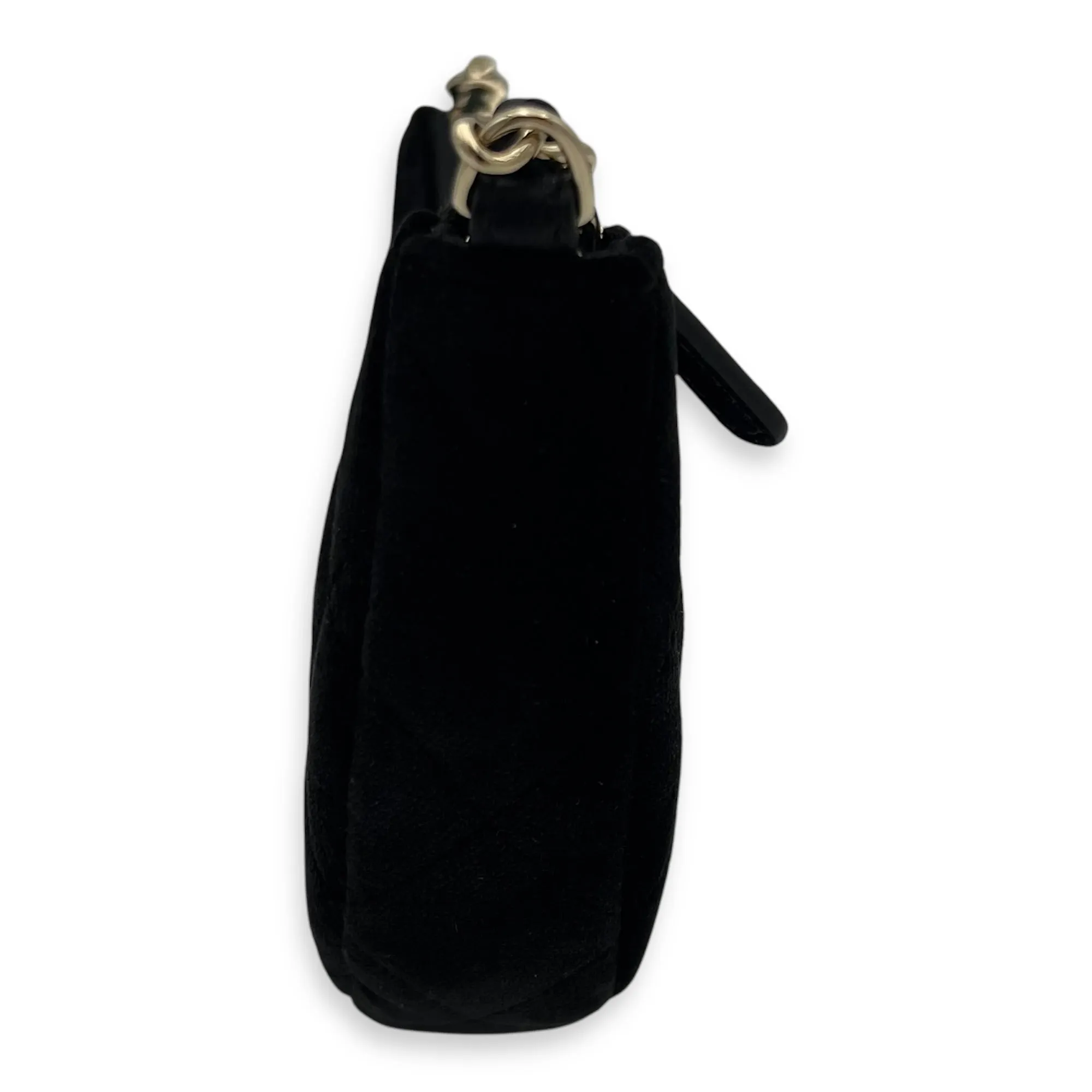 VIP Gift Crystal Quilted Black Crossbody Bag in Velvet, Gold hardware
