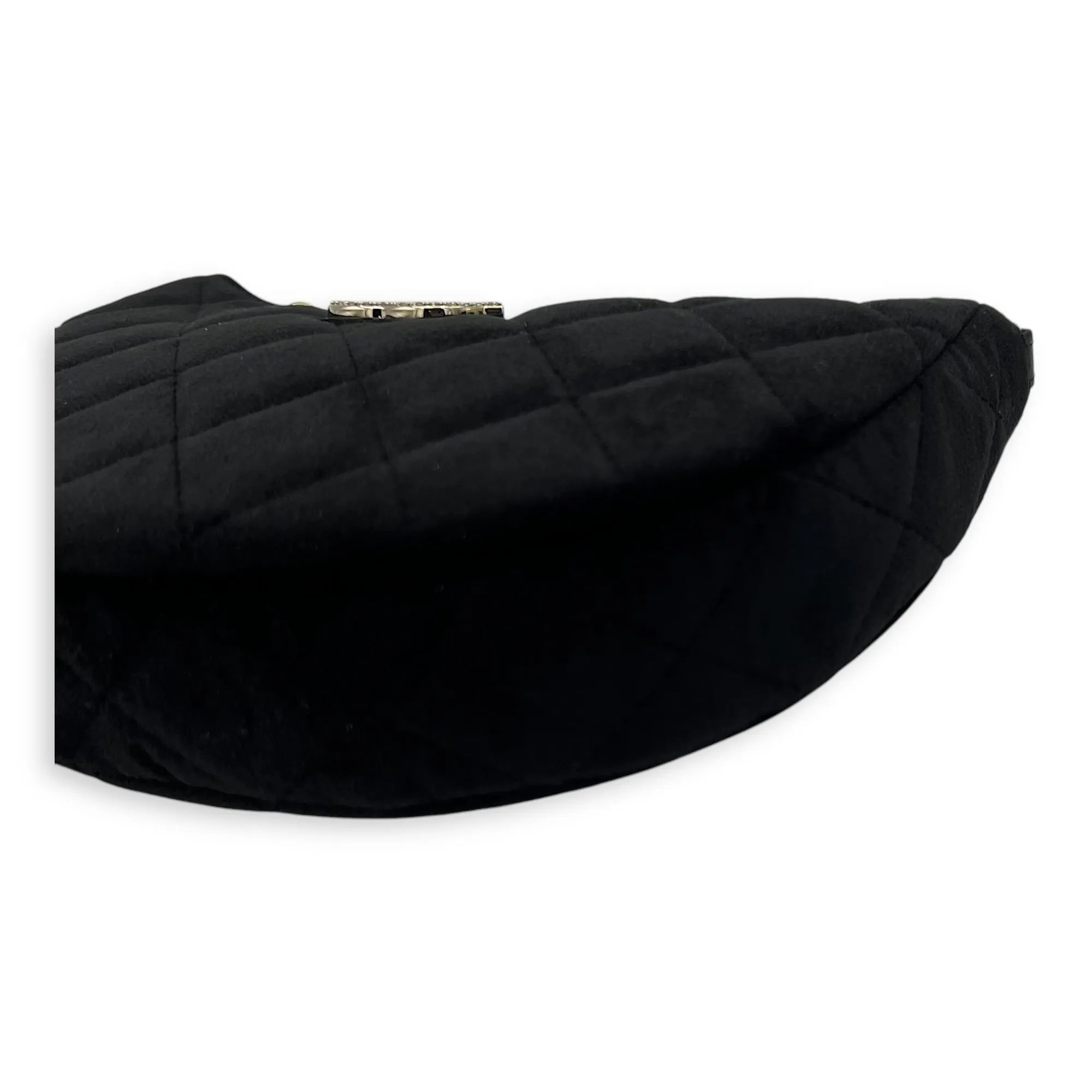 VIP Gift Crystal Quilted Black Crossbody Bag in Velvet, Gold hardware