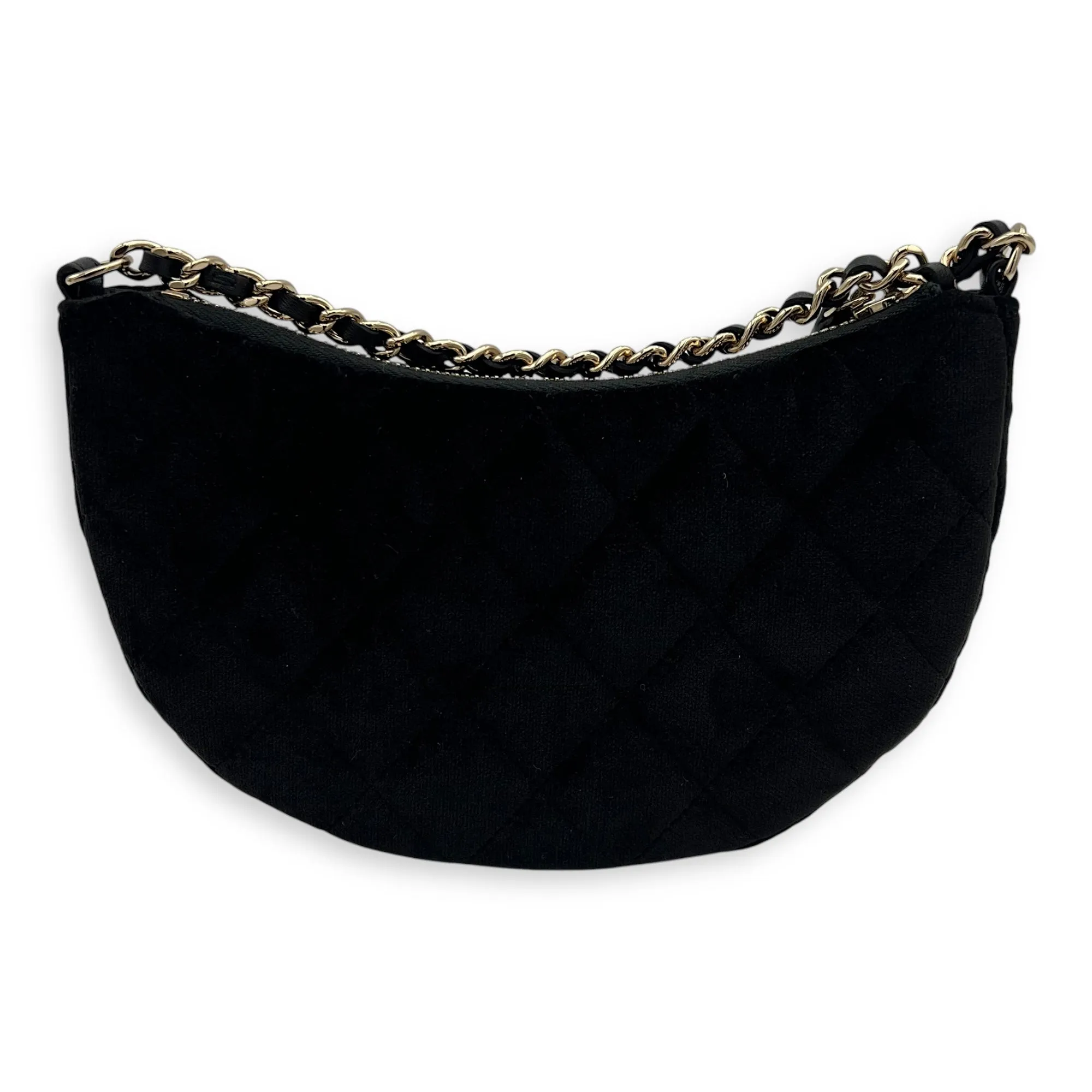 VIP Gift Crystal Quilted Black Crossbody Bag in Velvet, Gold hardware