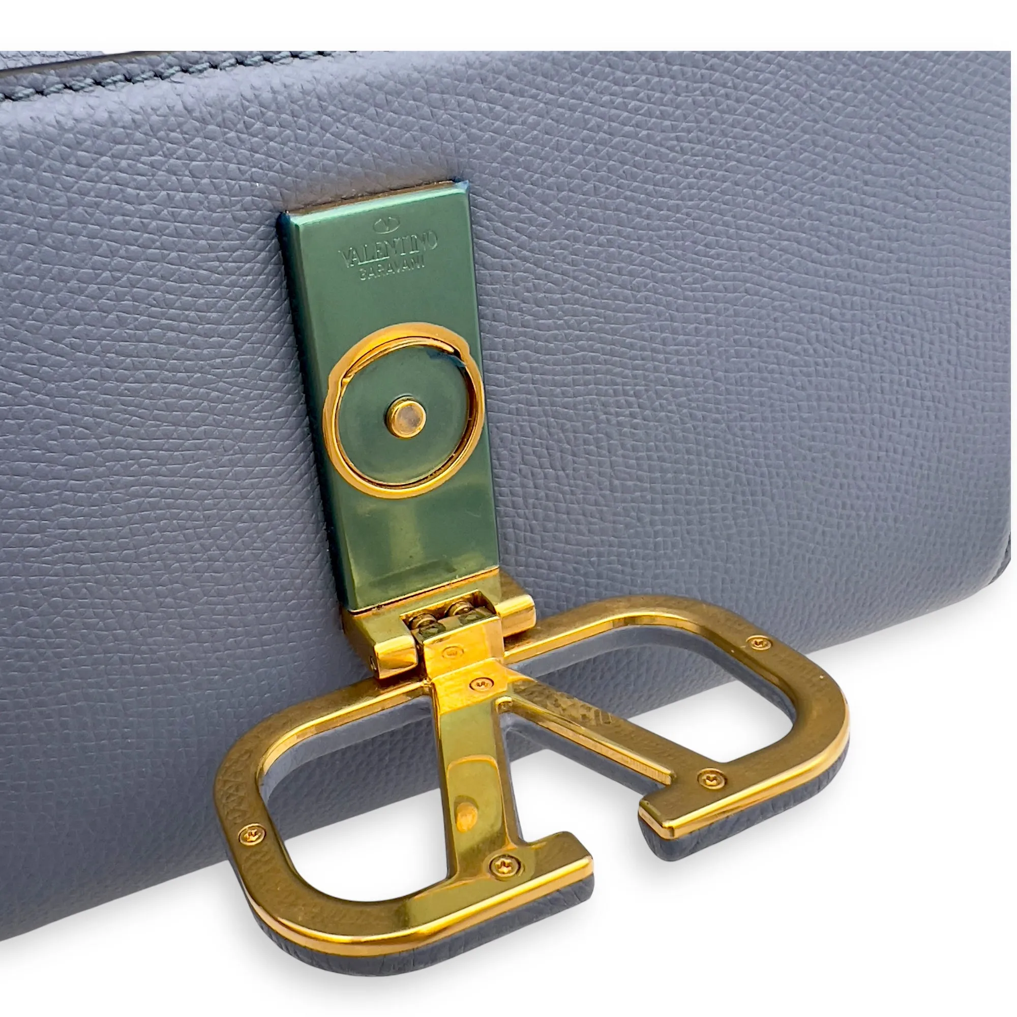 VLogo Blue Crossbody Bag in Calfskin, Gold hardware
