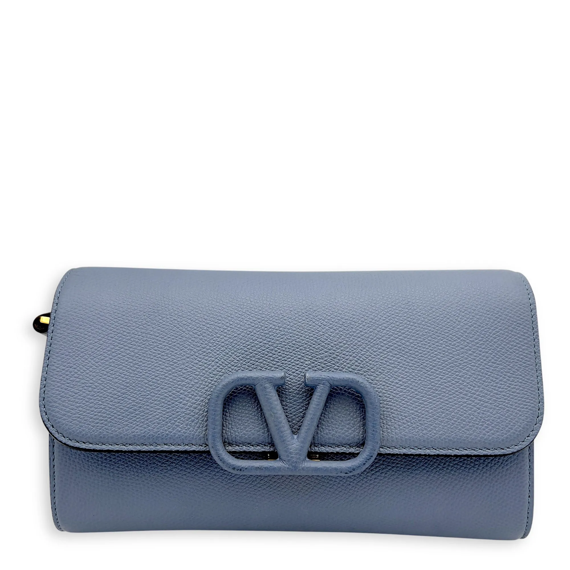 VLogo Blue Crossbody Bag in Calfskin, Gold hardware