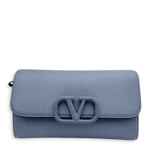 VLogo Blue Crossbody Bag in Calfskin, Gold hardware