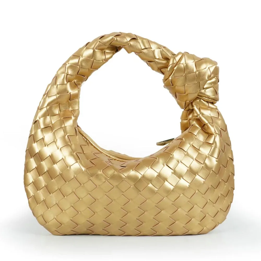 Vvsha Handbags For Women 2024 Fashion Classic Hand-Woven Ladies Knotted Armpit Hobo High-Texture Casual Bags Gold Zipper Tote Bag