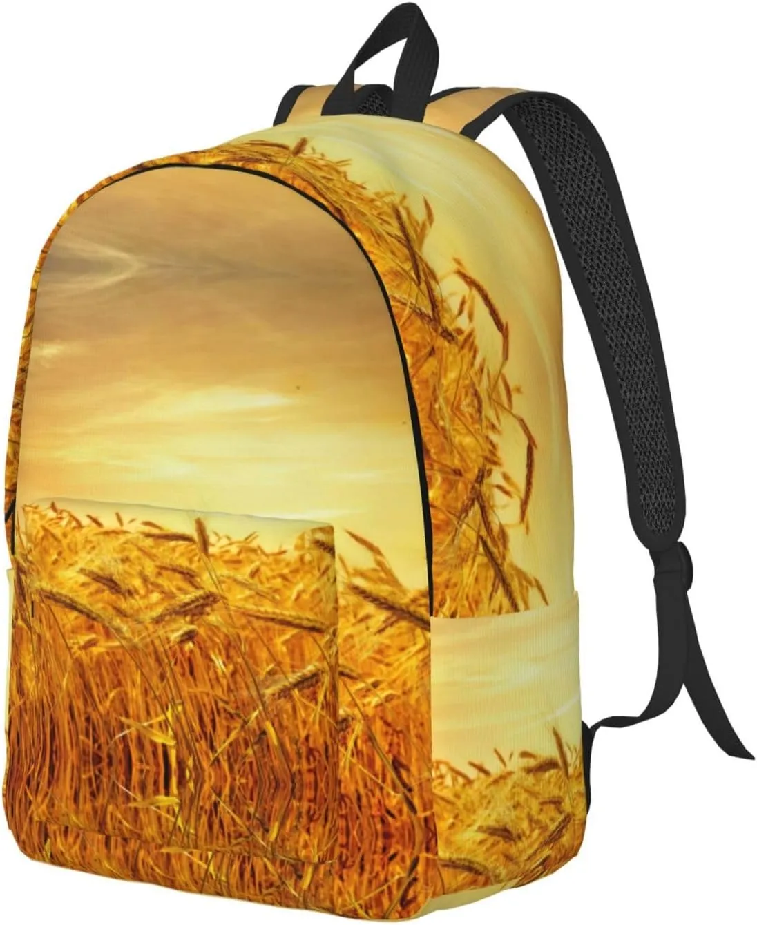 Wheat Field Print Canvas Backpack Women,Mens Travel Casual Daypack Bookbag For Laptop Work Travel Hiking