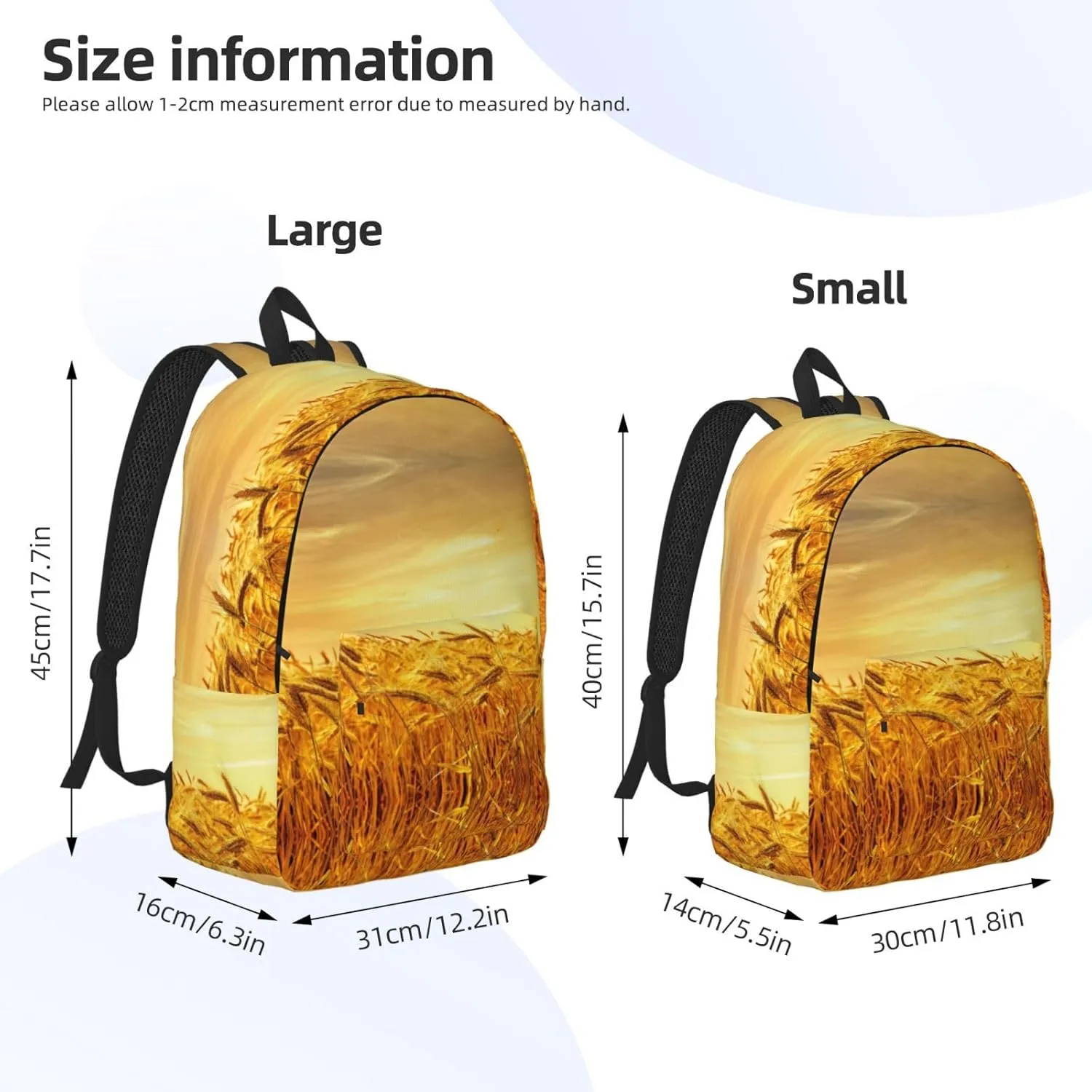 Wheat Field Print Canvas Backpack Women,Mens Travel Casual Daypack Bookbag For Laptop Work Travel Hiking