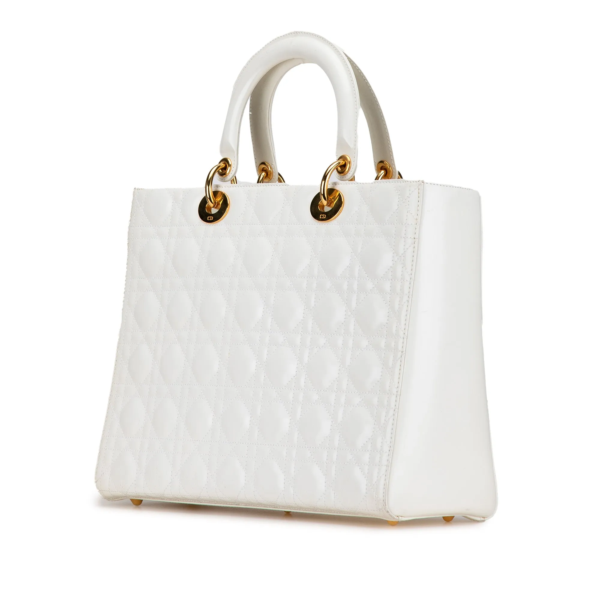 White Dior Large Lambskin Cannage Lady Dior Satchel
