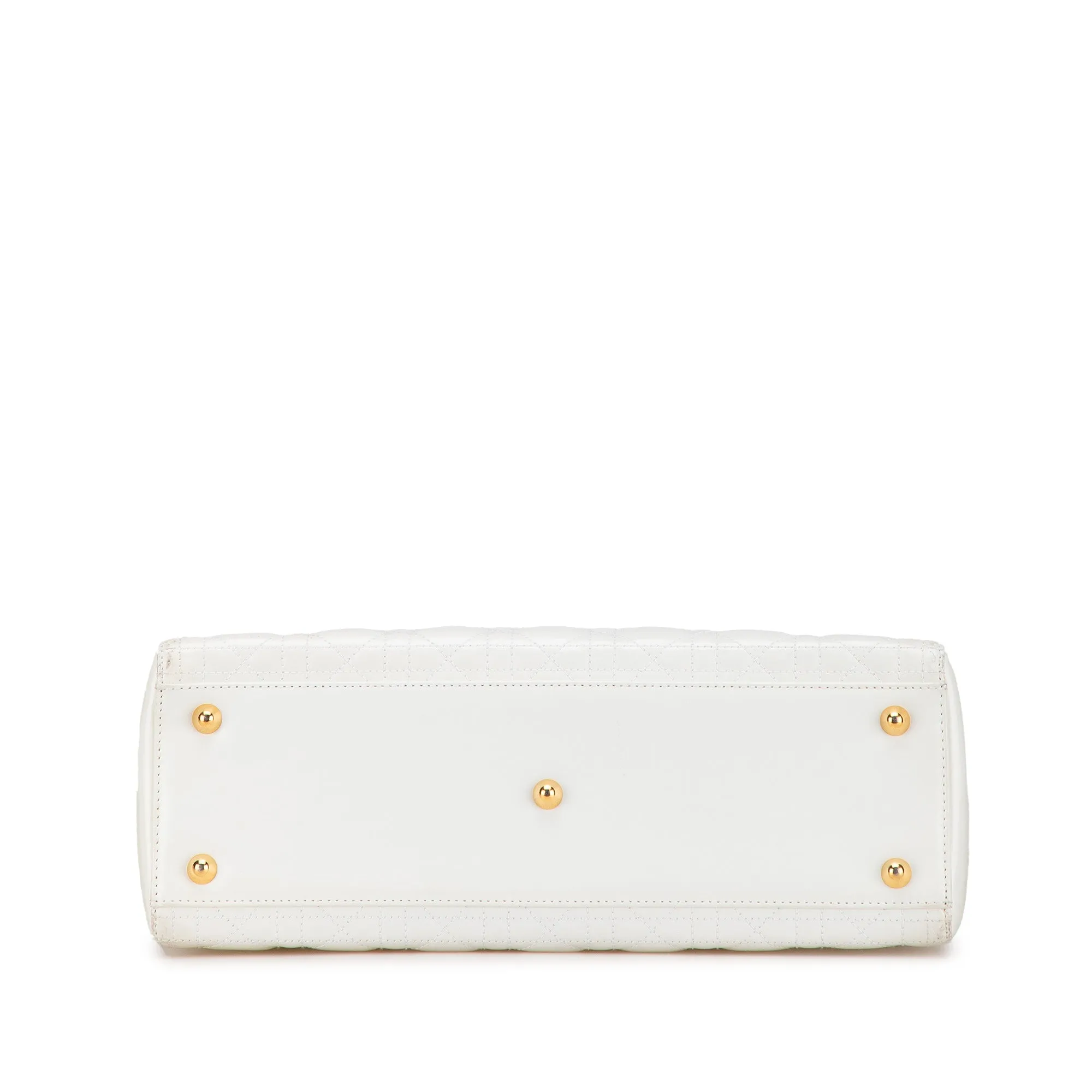 White Dior Large Lambskin Cannage Lady Dior Satchel