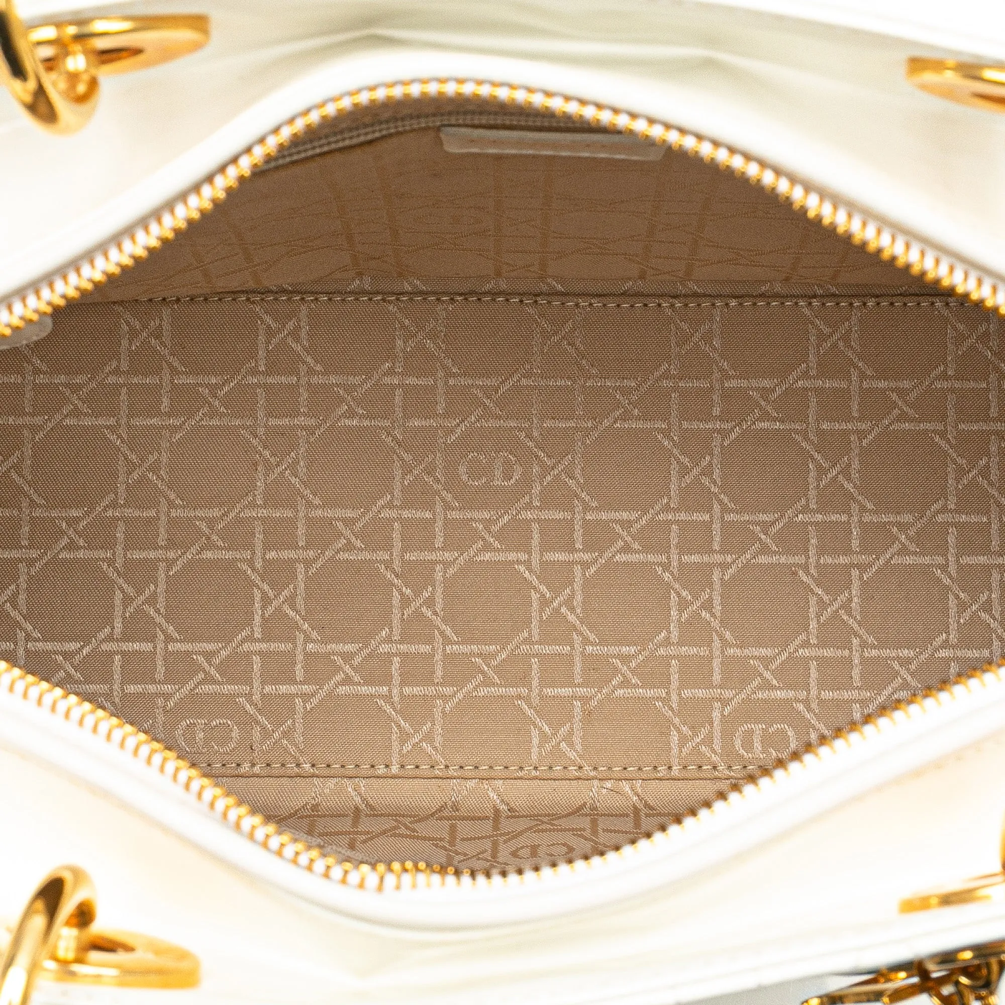 White Dior Large Lambskin Cannage Lady Dior Satchel