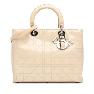White Dior Large Patent Cannage Lady Dior Satchel