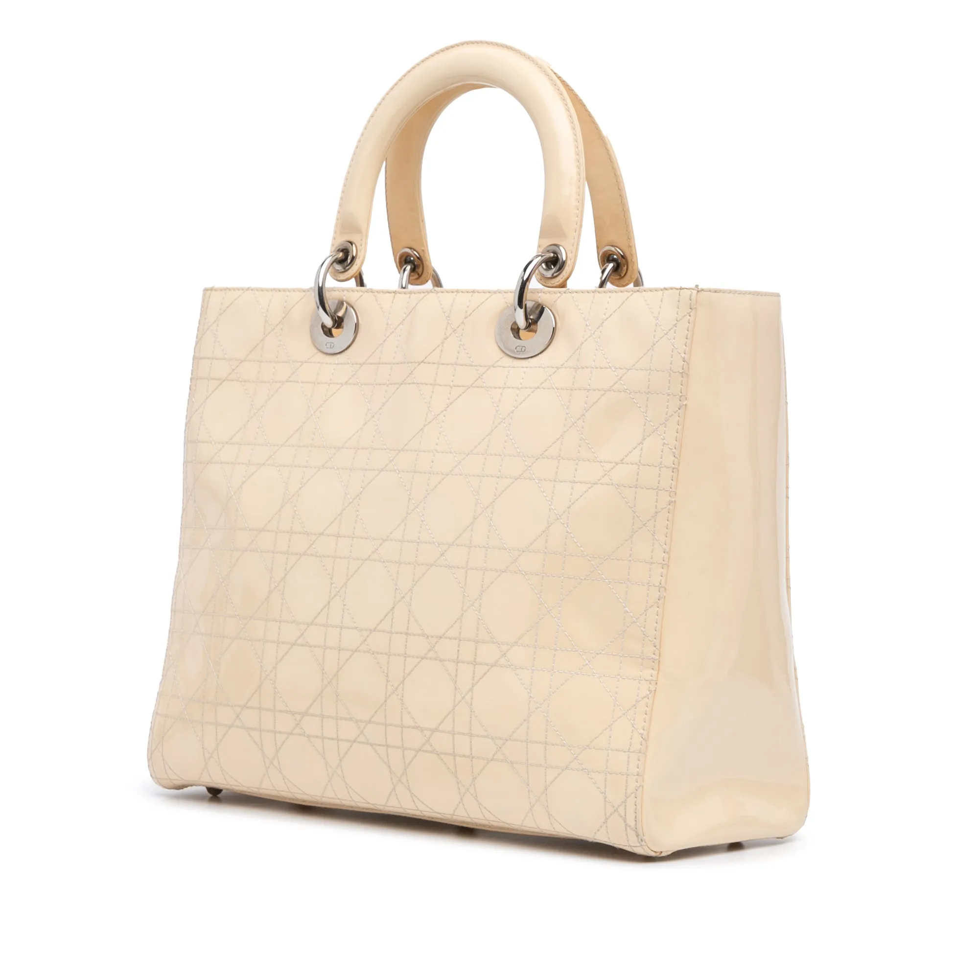 White Dior Large Patent Cannage Lady Dior Satchel
