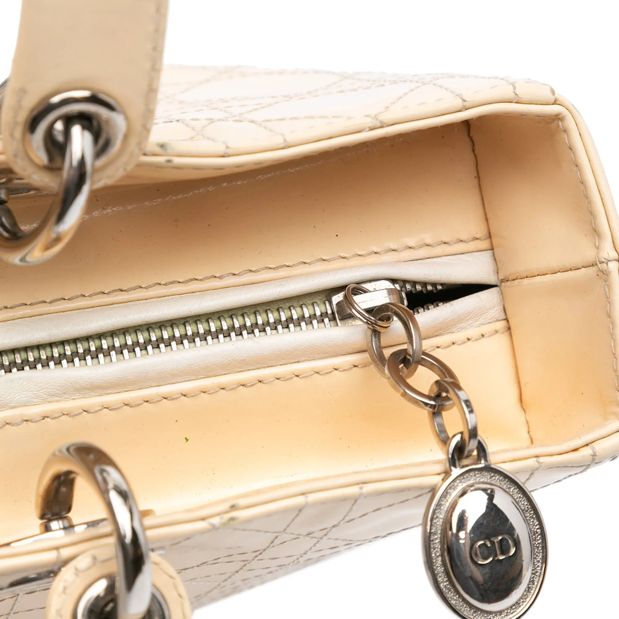White Dior Large Patent Cannage Lady Dior Satchel