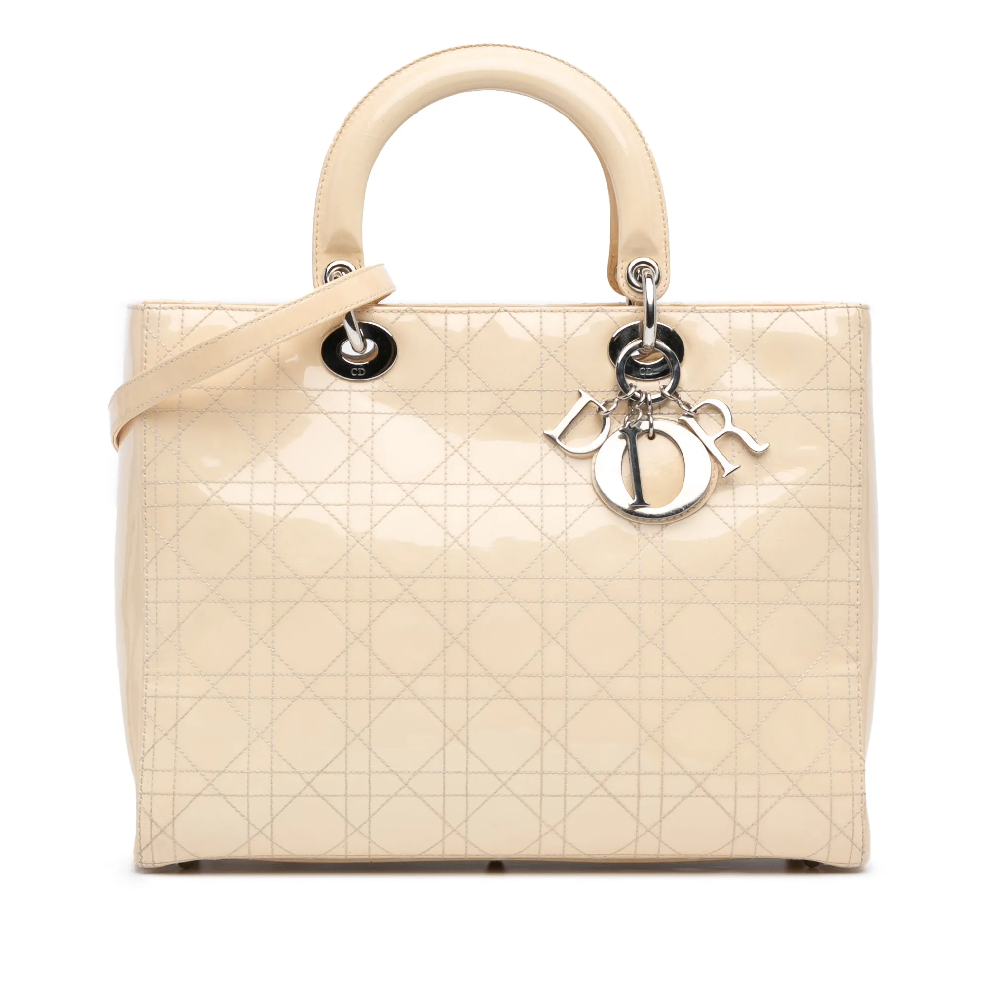 White Dior Large Patent Cannage Lady Dior Satchel