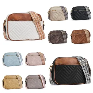 Wholesale Quilted Embroidery Colorblock Vintage Zipper Shoulder Bags