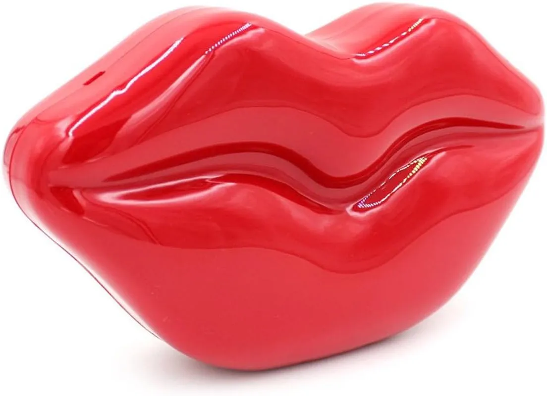 Women Acrylic Lips-Shaped Evening Bags Purses Clutch Vintage Banquet Handbag (Red) Medium