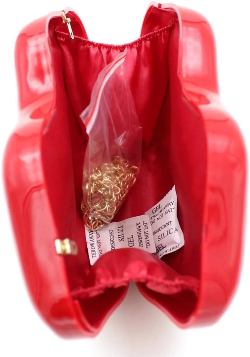 Women Acrylic Lips-Shaped Evening Bags Purses Clutch Vintage Banquet Handbag (Red) Medium