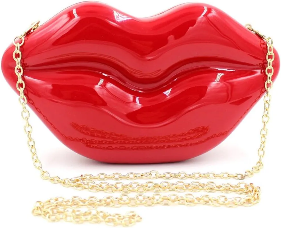 Women Acrylic Lips-Shaped Evening Bags Purses Clutch Vintage Banquet Handbag (Red) Medium