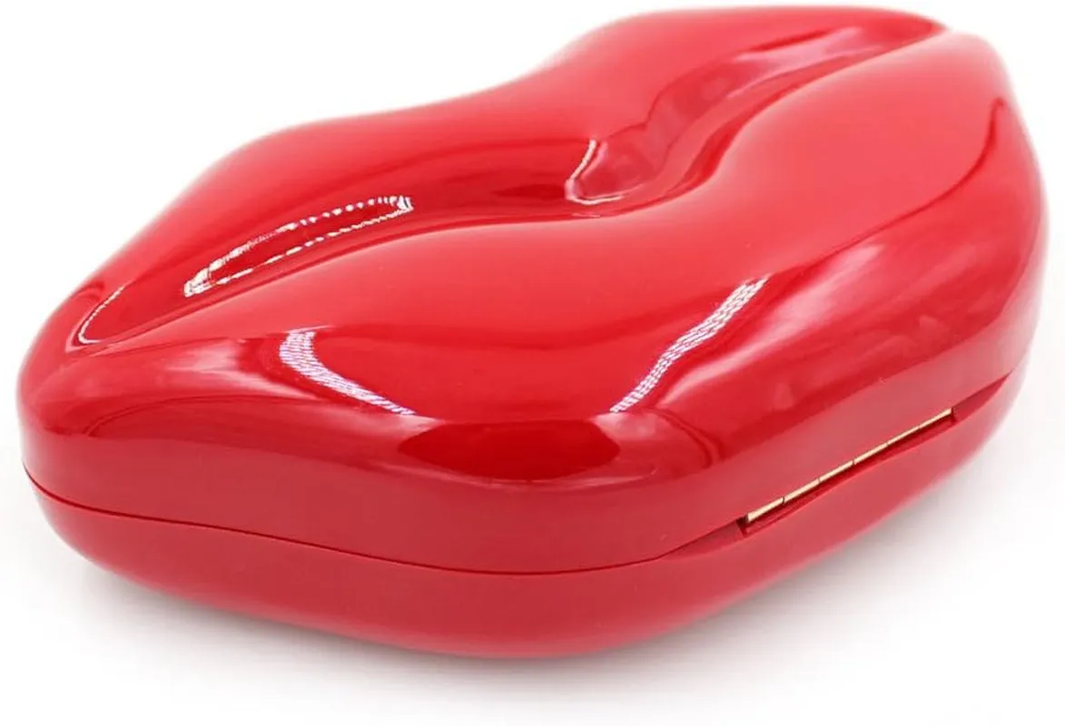 Women Acrylic Lips-Shaped Evening Bags Purses Clutch Vintage Banquet Handbag (Red) Medium