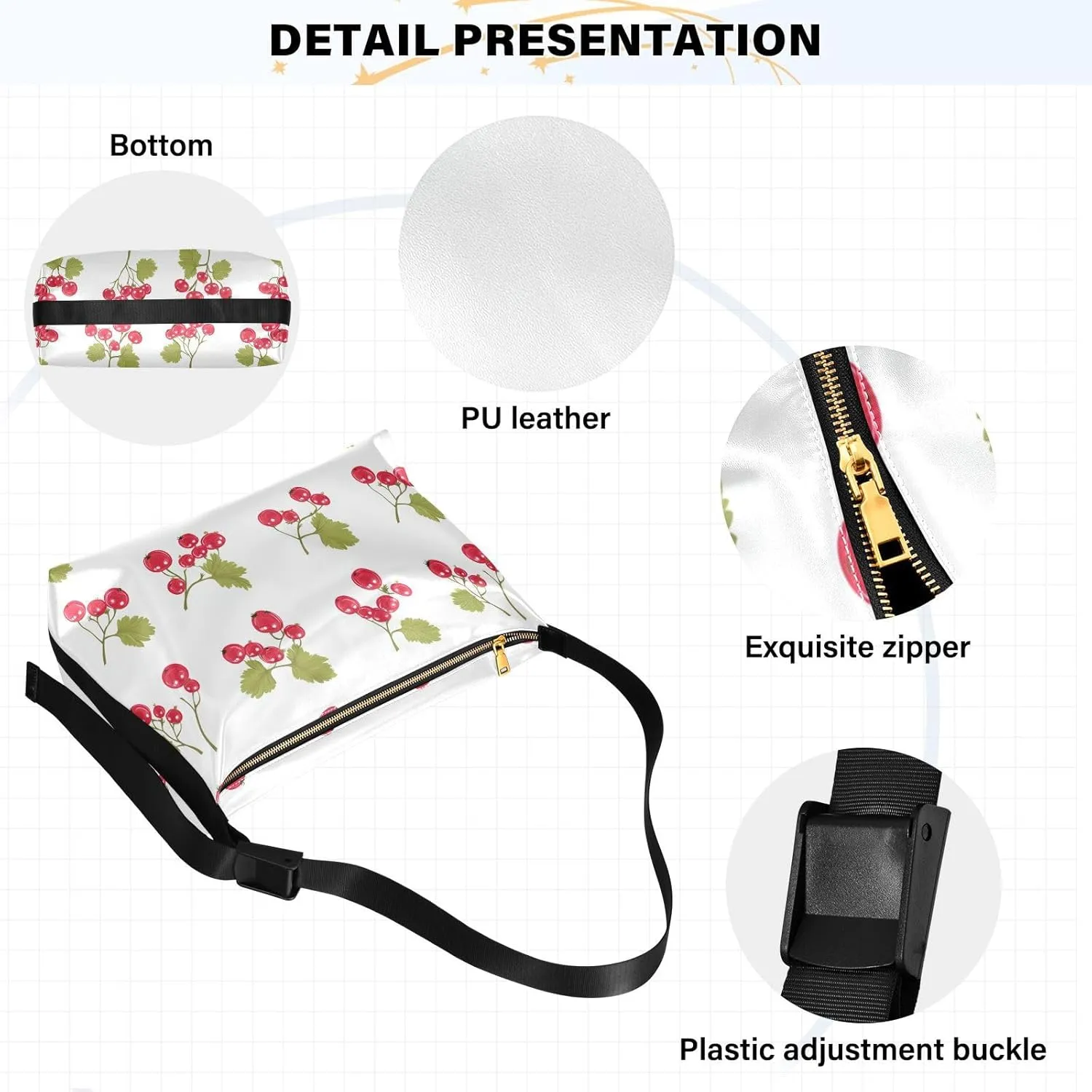 Women Cross Shoulder Bags Trendy Womens Shoulder Bags Side Bag Fresh Serviceberry Fruit